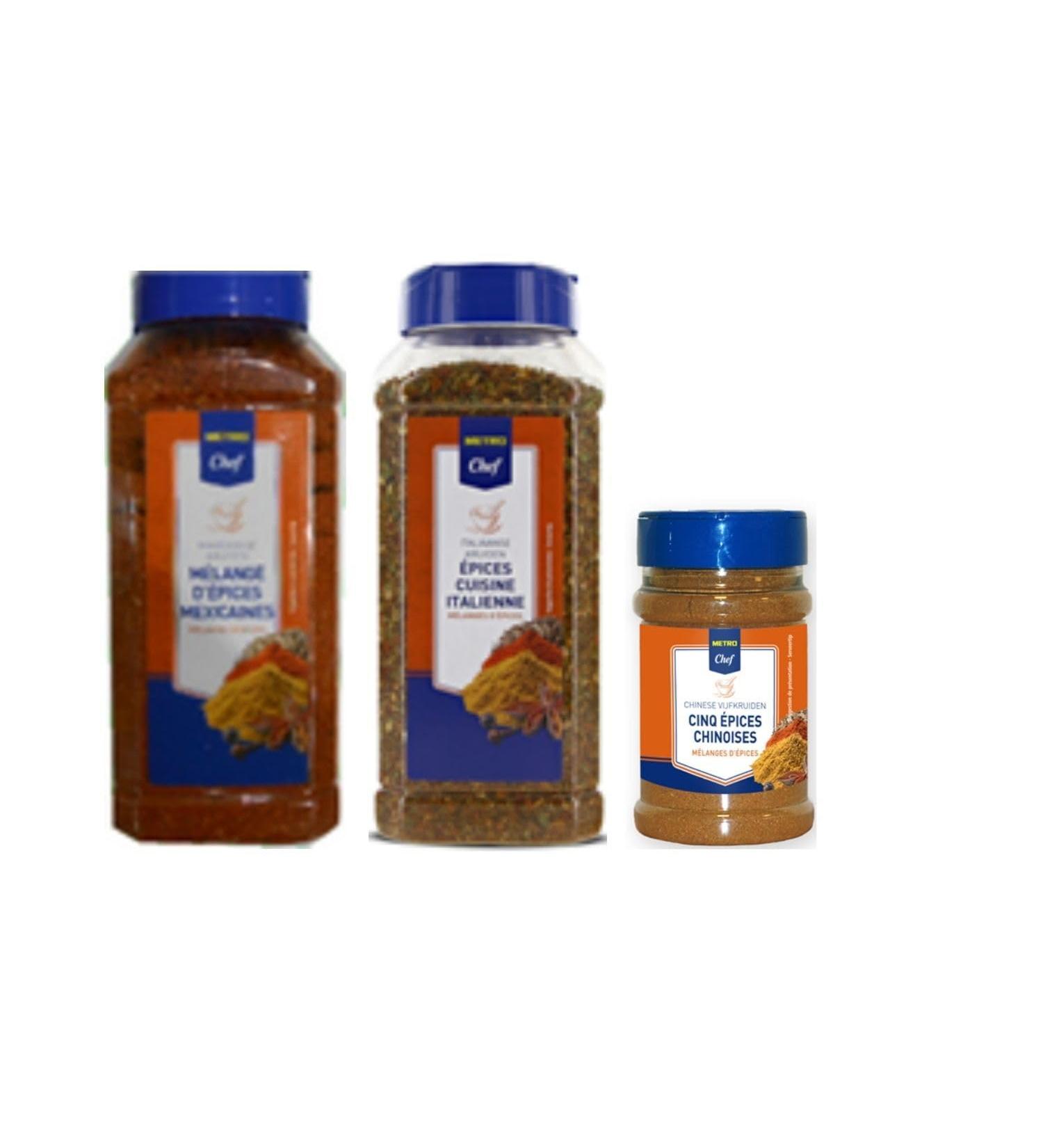 METRO CHEF World Spice Set: Mexican Spices (500g) - Italian Spices (300g) - Mix 5 Chinese Spices (150g)