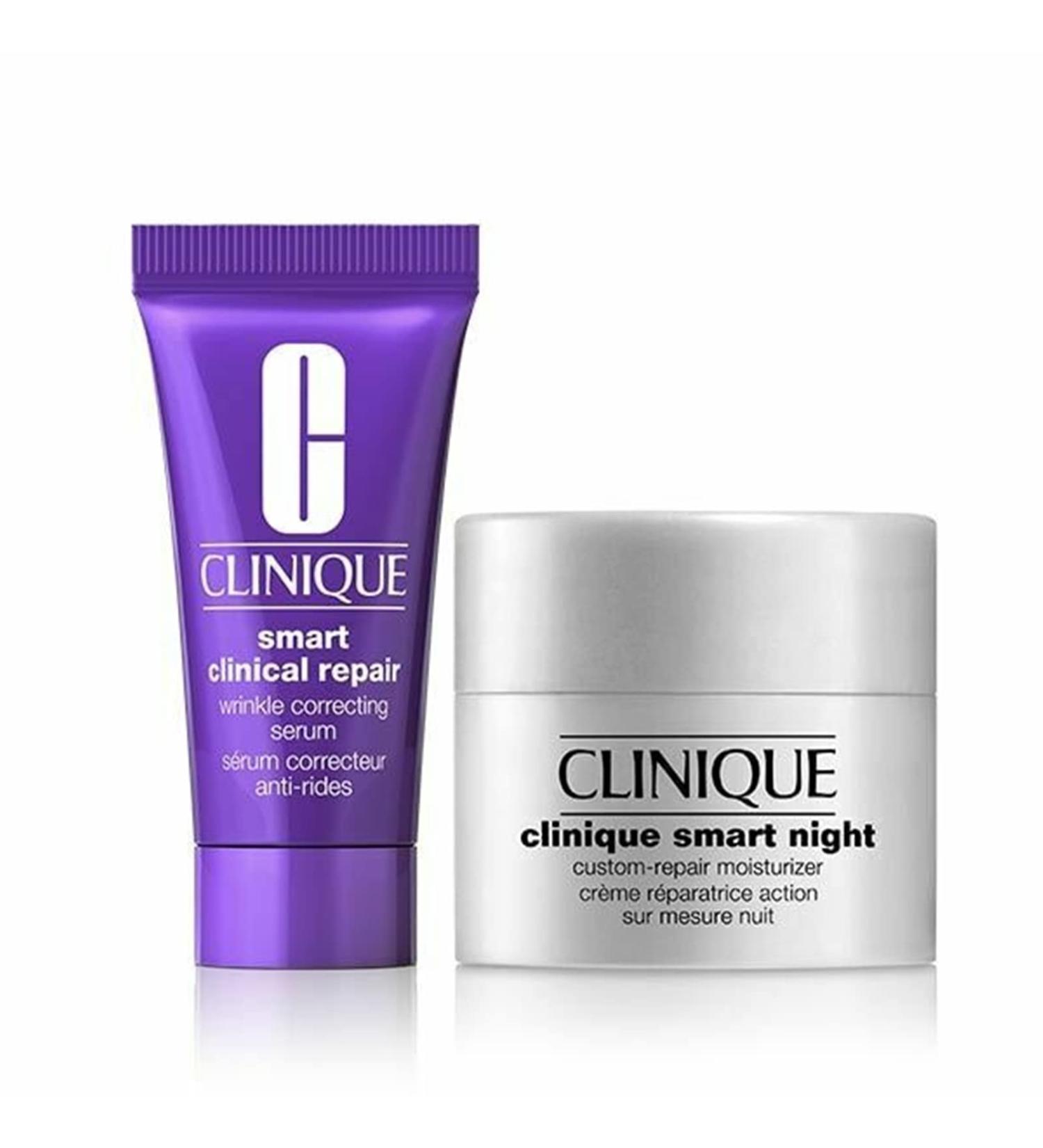 Clinique Smart De-Aging Duo including Smart Clinical Repair Wrinkle Correcting Serum 0.17oz/5ml and Smart Night Custom-Repair Moisturizer 0.5oz/15ml