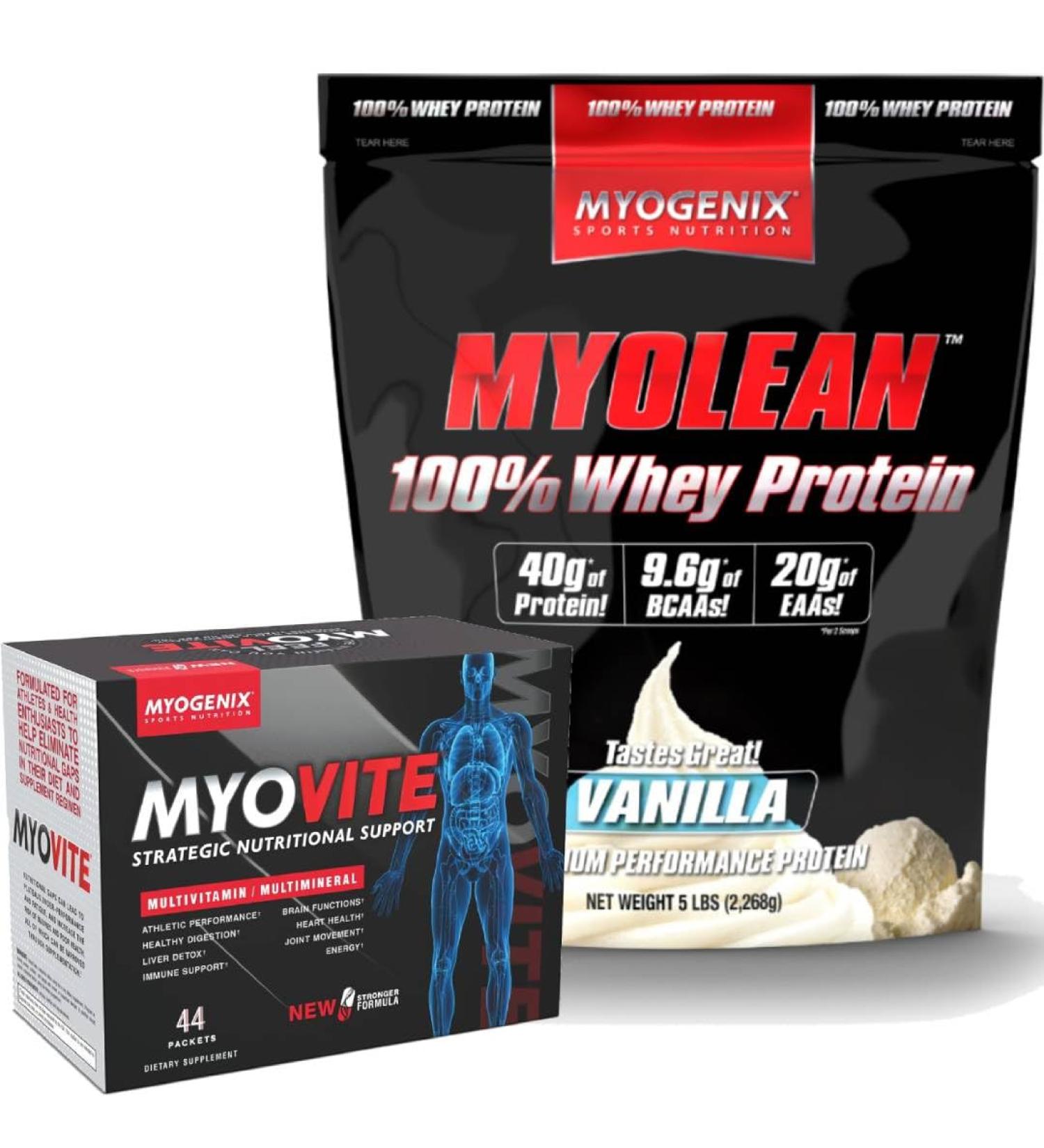 Myogenix Myovite Multivitamin & Myolean Vanilla Whey Protein Bundle Complete Daily Nutrition with 40g High-Protein Whey Support Energy Muscle Growth & Recovery - Buy Online on GoSupps.com