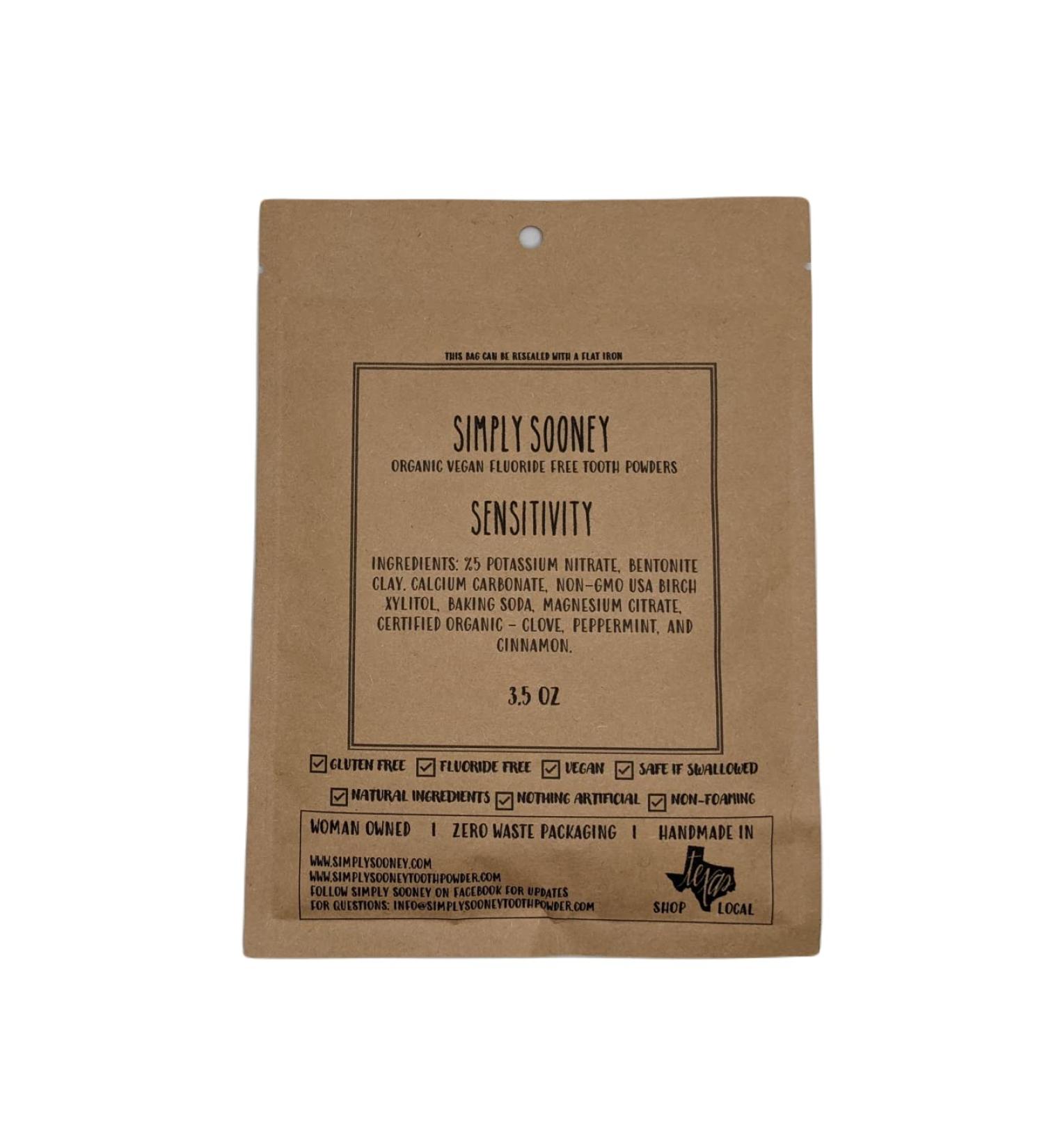 Zero Waste Sensitivity Formula Organic Vegan Fluoride Free Remineralizing Tooth Powder - Ships Without Any Plastic Packaging