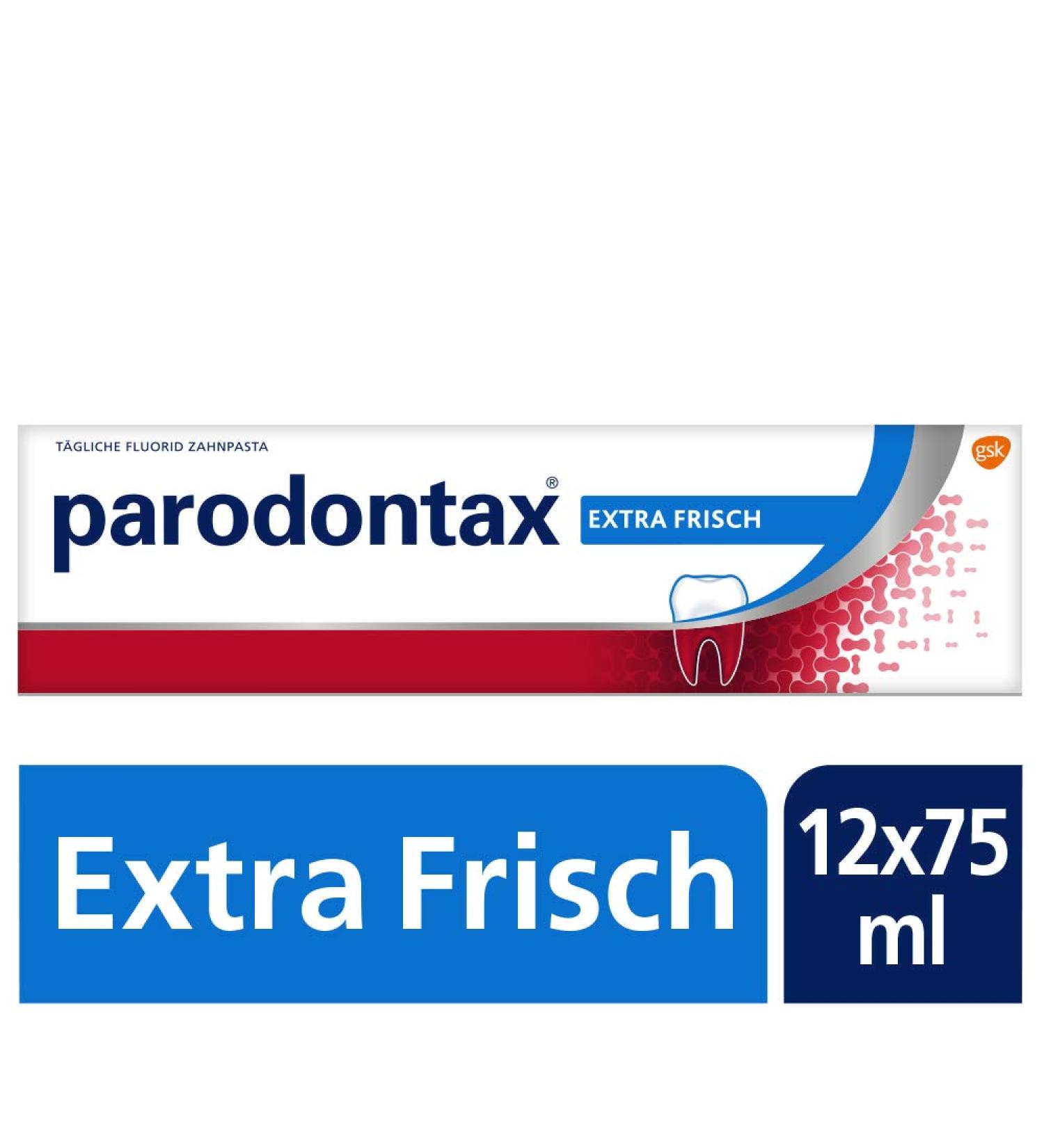 PARODONTAX Extra Fresh Toothpaste with Fluoride - 12 Pack (12x75ml) for Bleeding Gums | Best Daily Oral Care Solution International Shipping - Buy Online on GoSupps.com