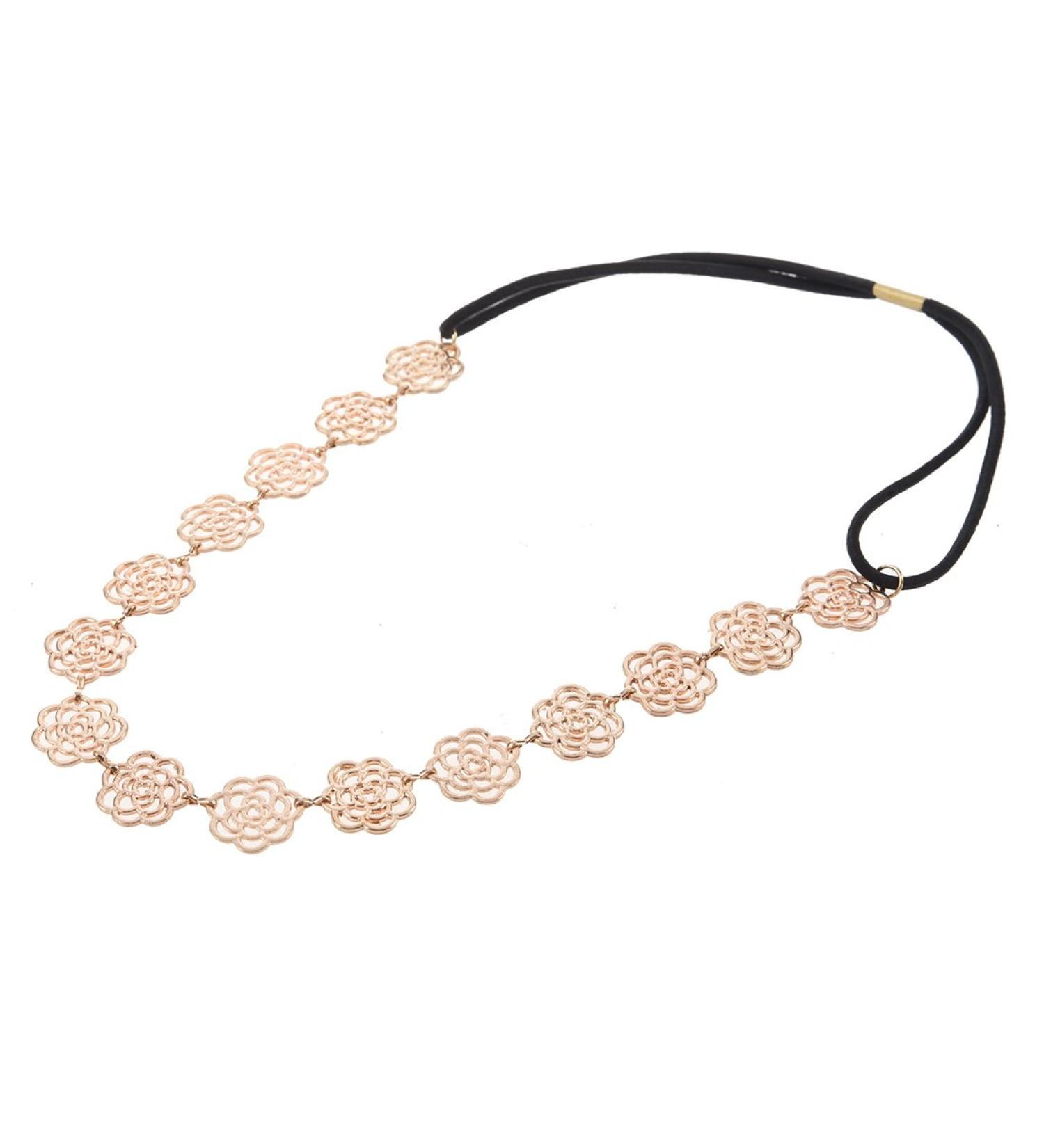 Boolavard New Lovely Metallic Sweet Lady Hollow Rose Flower Elastic Hair Band Fashion Headband - Gold by - Buy Online on GoSupps.com