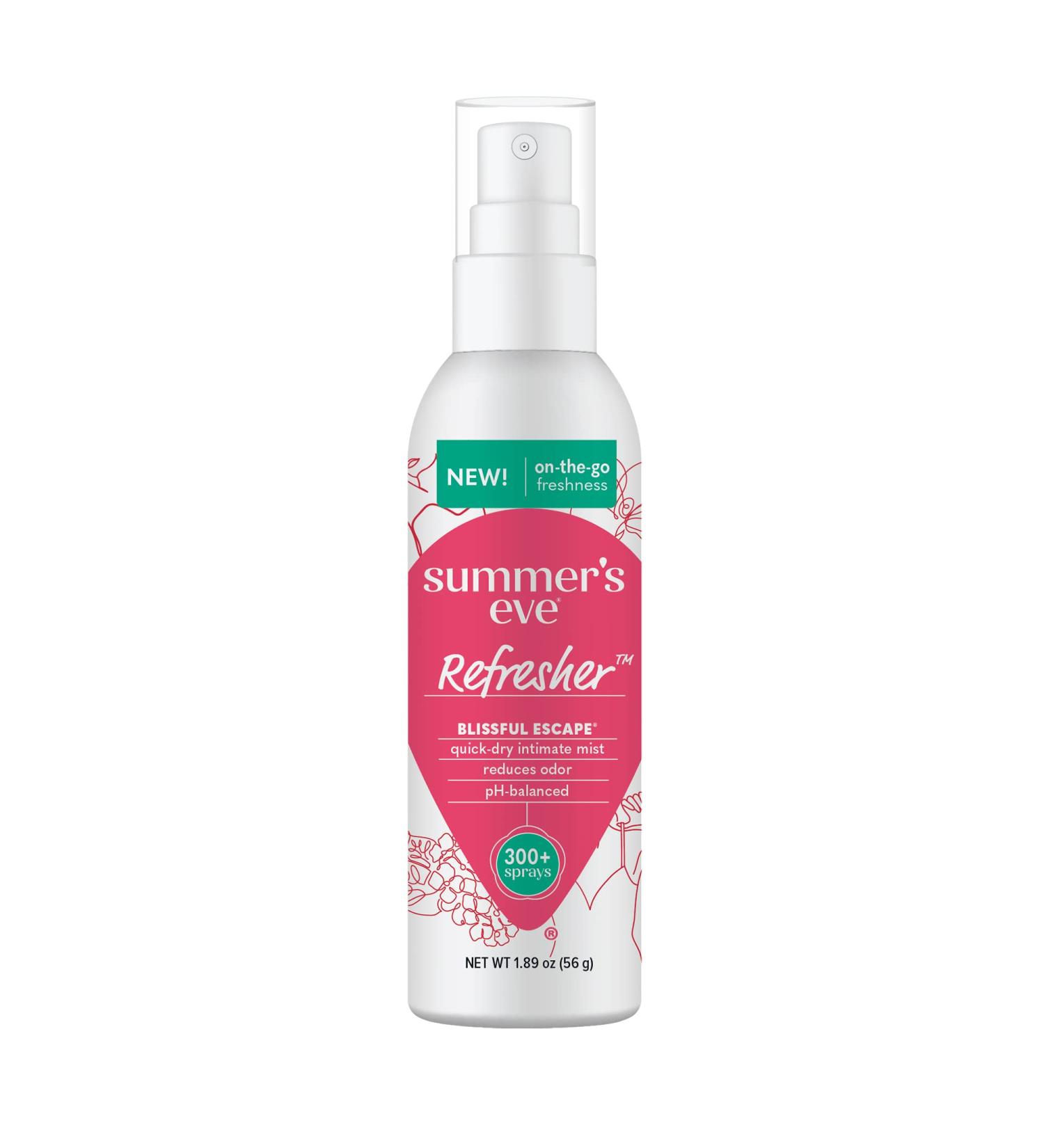 Summers Eve Refresher Mist, Blissful Escape, Odor Reducing Feminine Spray for Women, 1.89oz Bottle