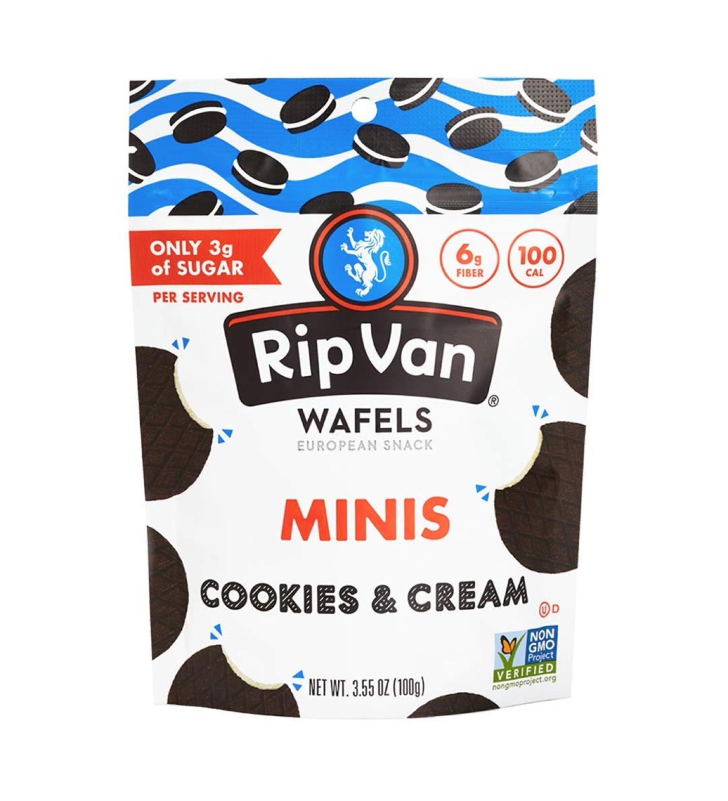 Rip Van Wafels Cookies & Cream Mini Stroopwafels 6 Pack - Healthy, Non GMO, Keto Friendly Snack with Low Calories and Sugar - Buy Online on GoSupps.com