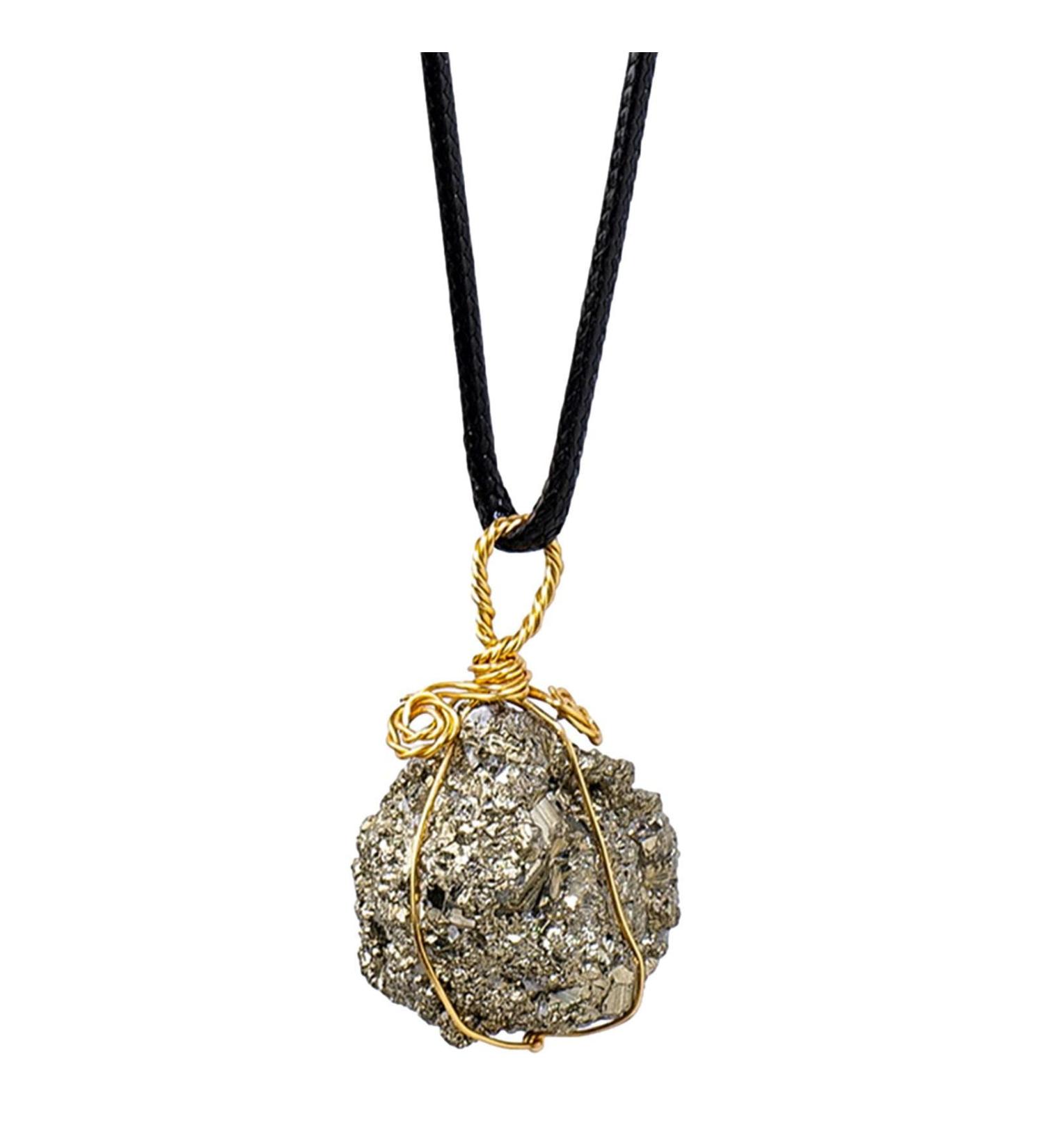 Pyrite Crystal Pendant - Natural Gold Wire Wrapped Raw Pyrite Necklace for Men Handmade Healing Gemstone Pendant Necklace with Black Macrame Cord Frifer - Buy Online on GoSupps.com