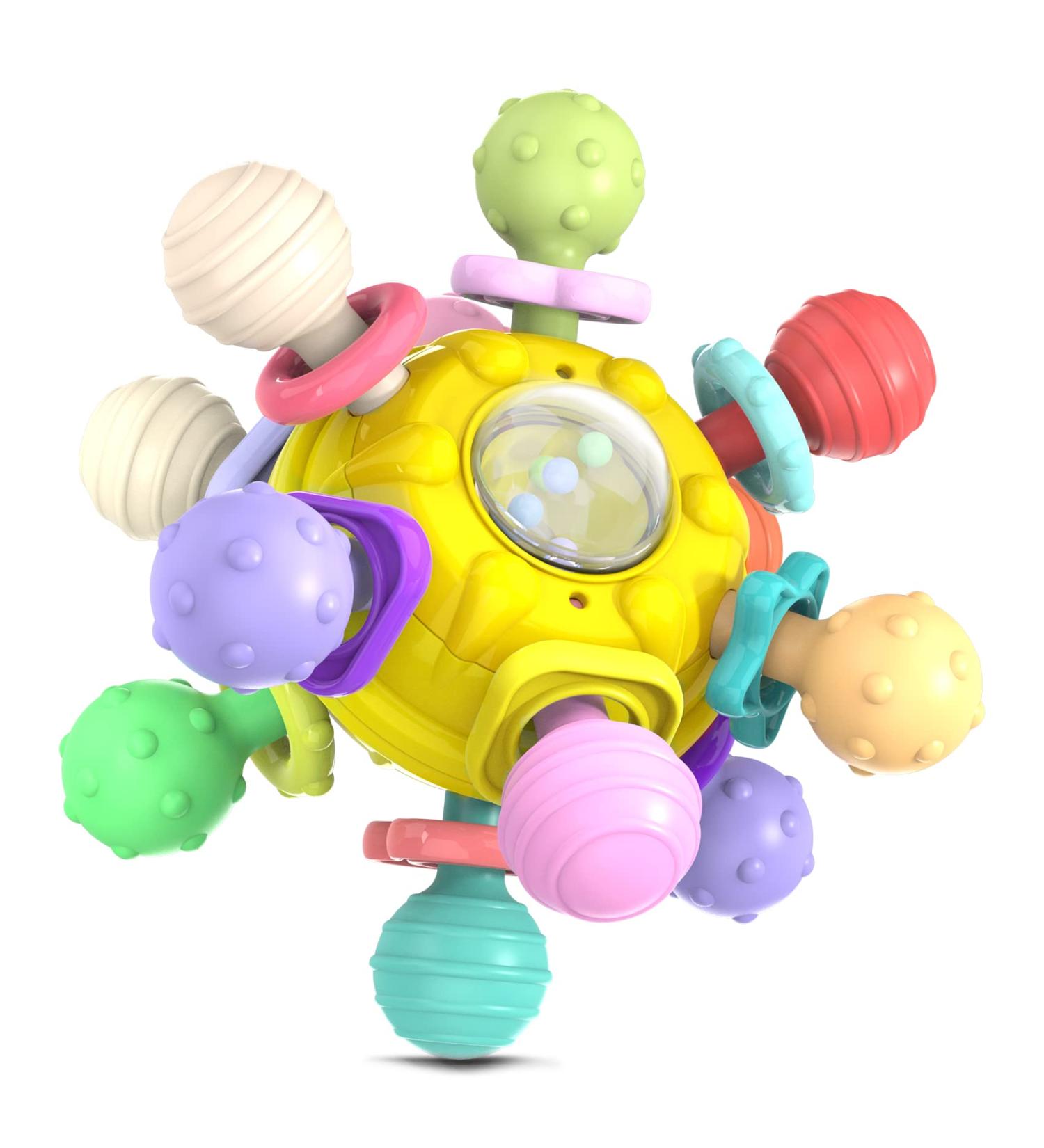 Baby Teething Ball Toy for 0-12 Months | Rattle Sensory Infant Toy - Yellow - Buy Online on GoSupps.com