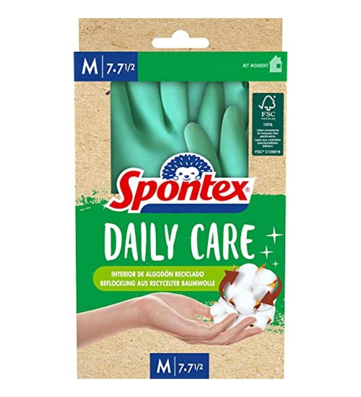 Spontex Daily Care Household Gloves | 100% FSC-Certified Latex | Recycled Cotton Lining | Size M (7-7.5) | Ideal for Plaster & Care Work - Buy Internationally! - Buy Online on GoSupps.com