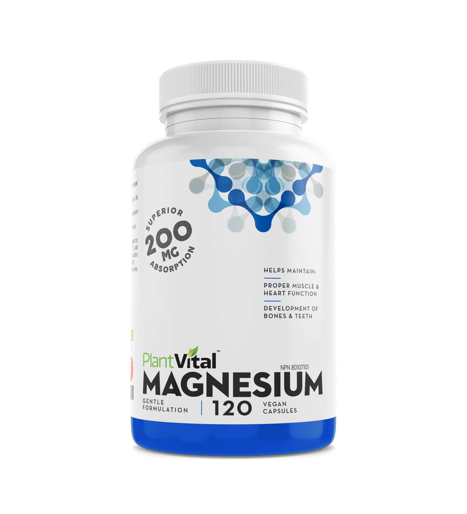 PlantVital Magnesium Glycinate 200mg Capsules - Vegan Sleep Support and Heart Health Supplement - 120 Count - Buy Online on GoSupps.com