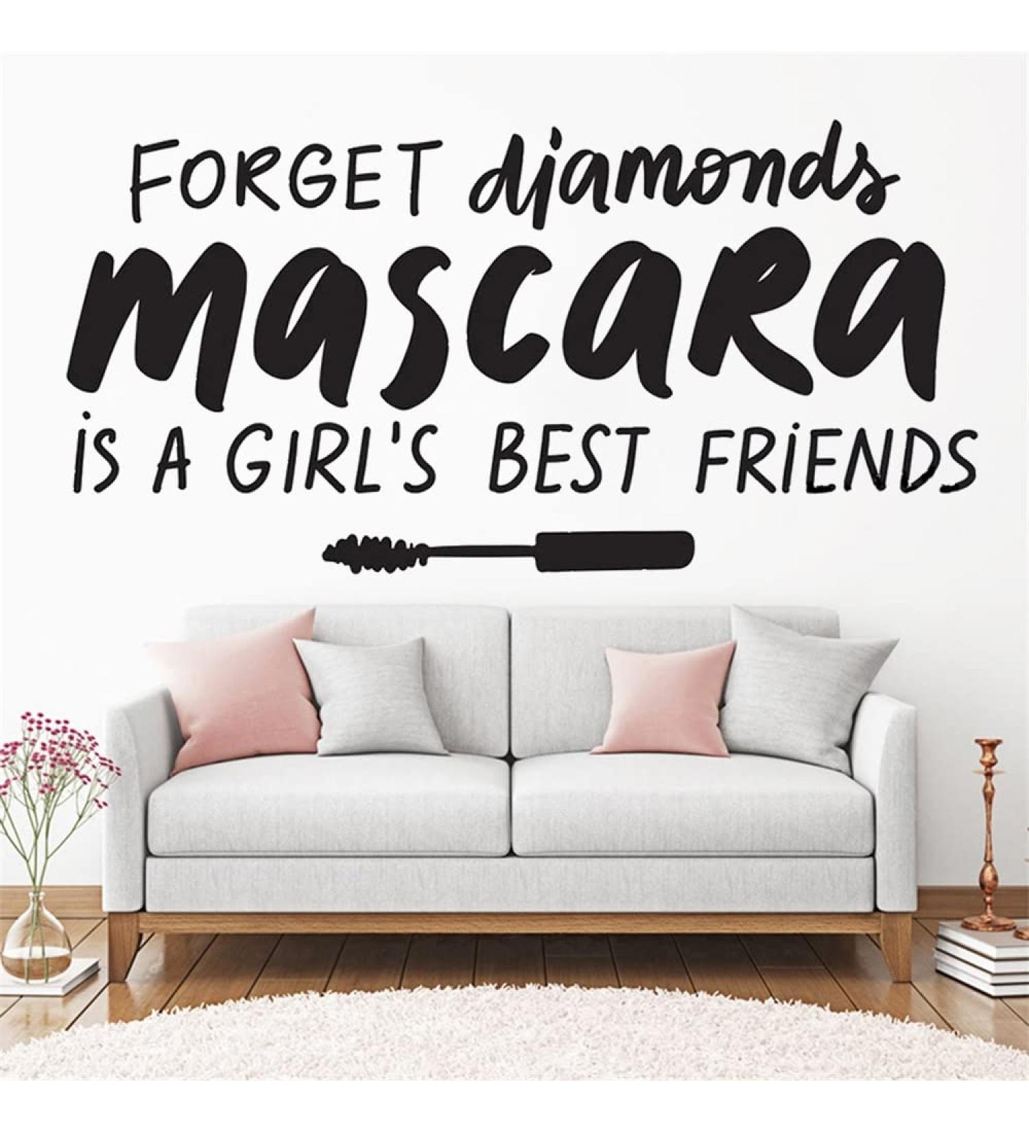 Beauty Forget Diamonds Mascara Quote Wall Decals Livingroom Decor Sofa Background Mascara Eyebrows Stickers Salon Murals 42x86cm - Buy Online on GoSupps.com