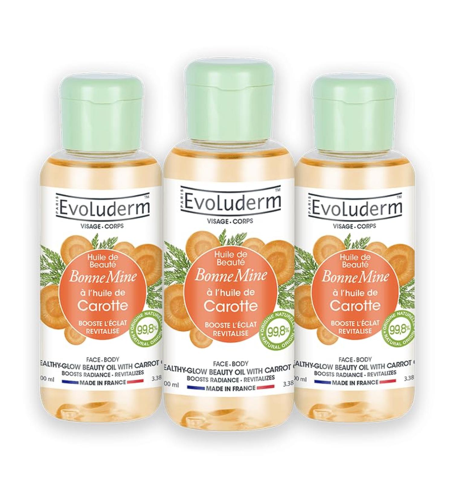 EVOLUDERM Beauty Good Mine Carrot Oil 100 ml 99.8% Natural Origin Vegan Made in France Pack of 3 x 100 ml - Buy Online on GoSupps.com