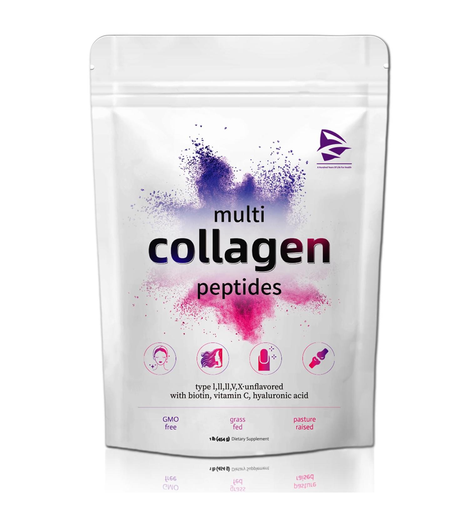 Multi Collagen Protein Powder Non GMO Hydrolyzed Collagen Powder 1lb - Type I II III V X with with Biotin Hyaluronic Acid Vitamin C Easy Dissolve for Women & Men (1 lb) - Buy Online on GoSupps.com
