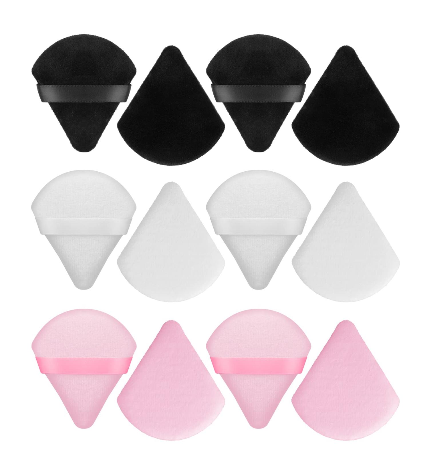 Sibba 12Pcs Triangle Shape Face Makeup Puff Set for Loose Powder - Soft Cosmetic Sponge for Wet and Dry Application - Large Body Cotton Cushion Puffs (Black/White/Pink) - Buy Online on GoSupps.com