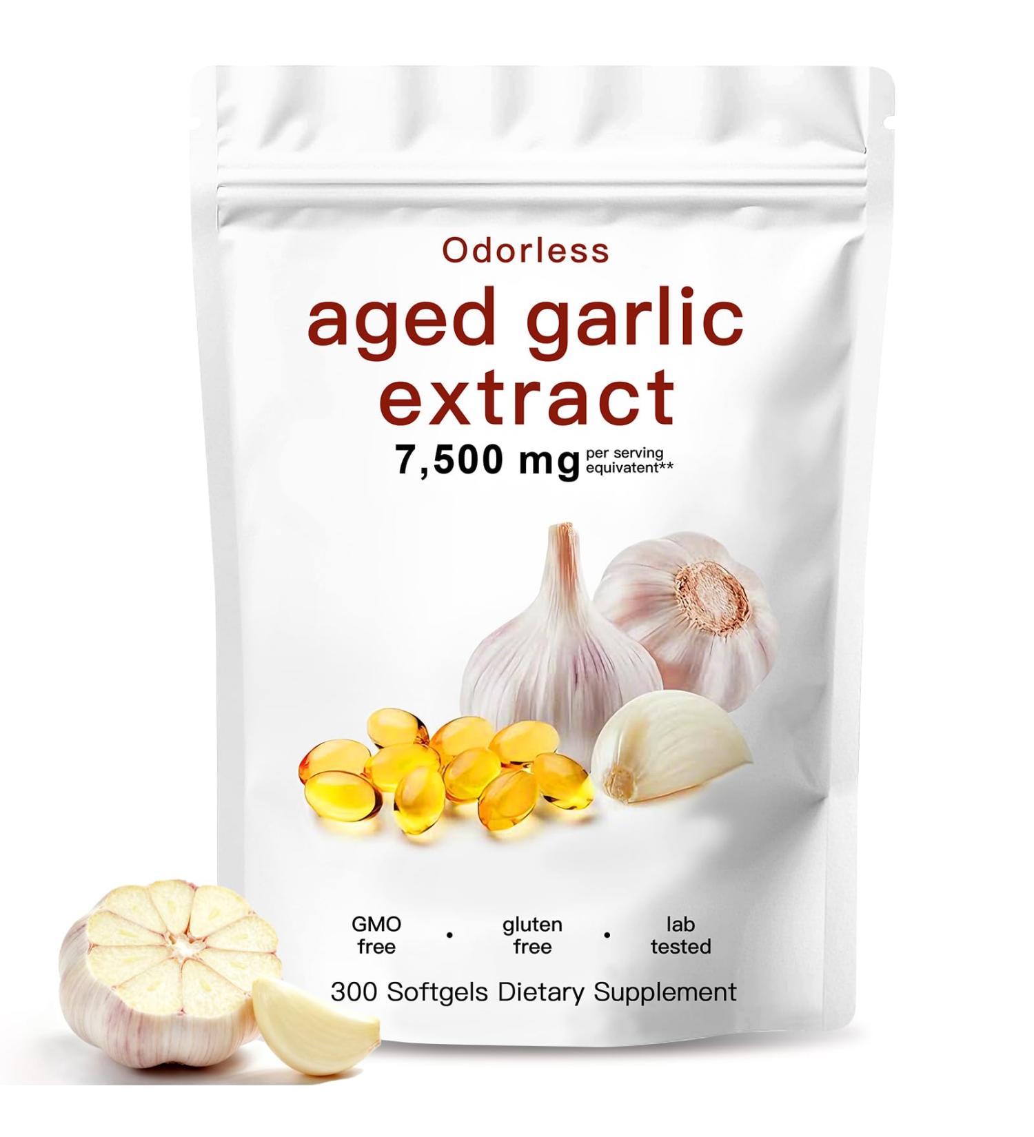Aged Garlic Extract-300 Count 7500mg Odorless Organic Garlic Capsules Supplement for Heart & Immune Support Vegetarian Non-GMO All-Natural Softgels 2-Year Matured for Antioxidant Wellness - Buy Online on GoSupps.com