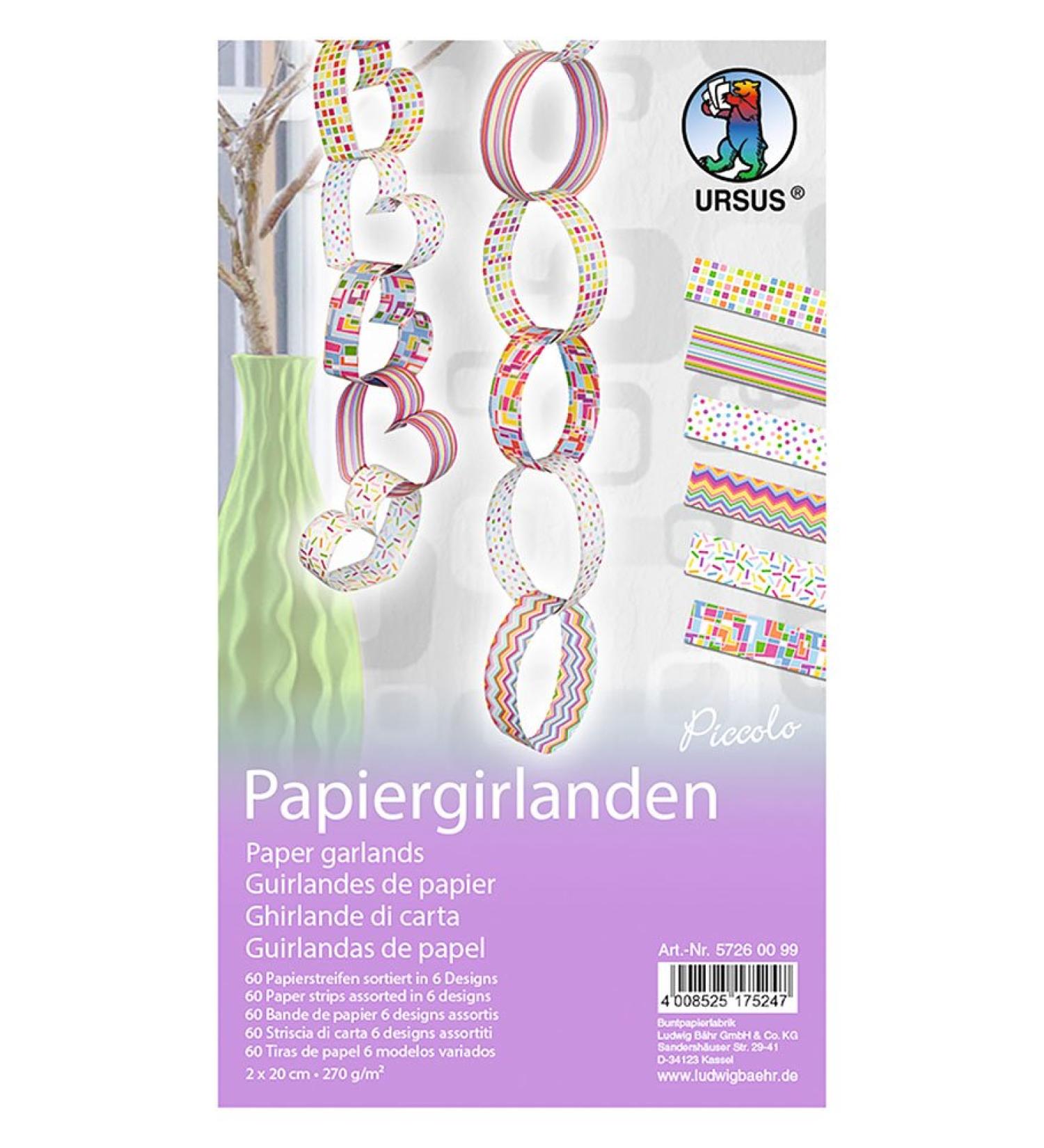 Ursus 57260099 - Paper garlands Piccolo 60 double-sided printed paper strips 6 meters
