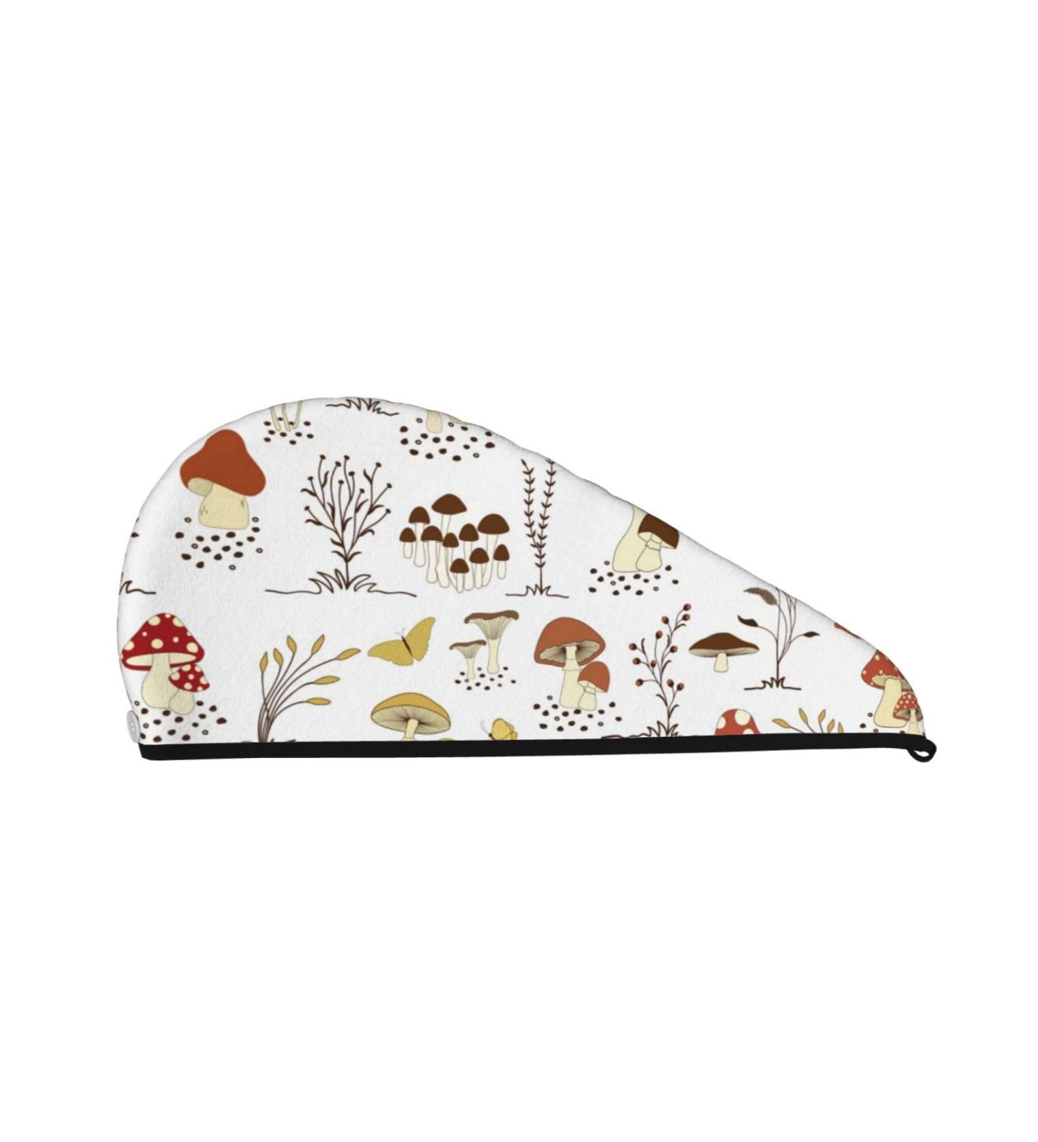 Buy Microfiber Hair Drying Cap - Mushrooms & Butterflies Design | Soft Absorbent Quick Drying Towel Wrap for Curly Long & Thick Hair - Buy Online on GoSupps.com