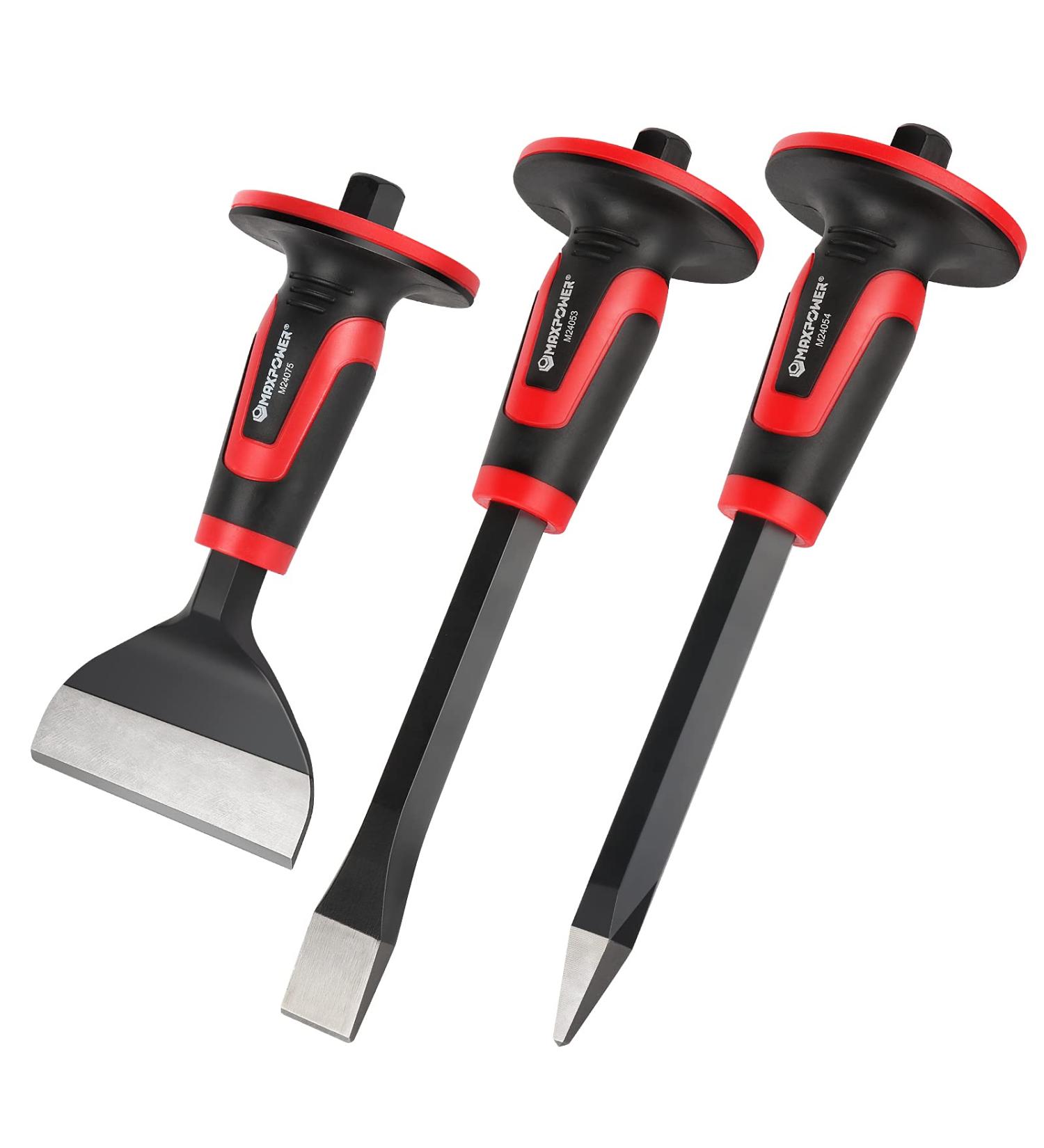 MAXPOWER 3PCS Masonry Chisel Set  11 inch Point Chisel and Flat Chisel  8 inch Brick Chisel  Tile Chisel Concrete Chisel with Thickness Hand Guard - Buy Online on GoSupps.com