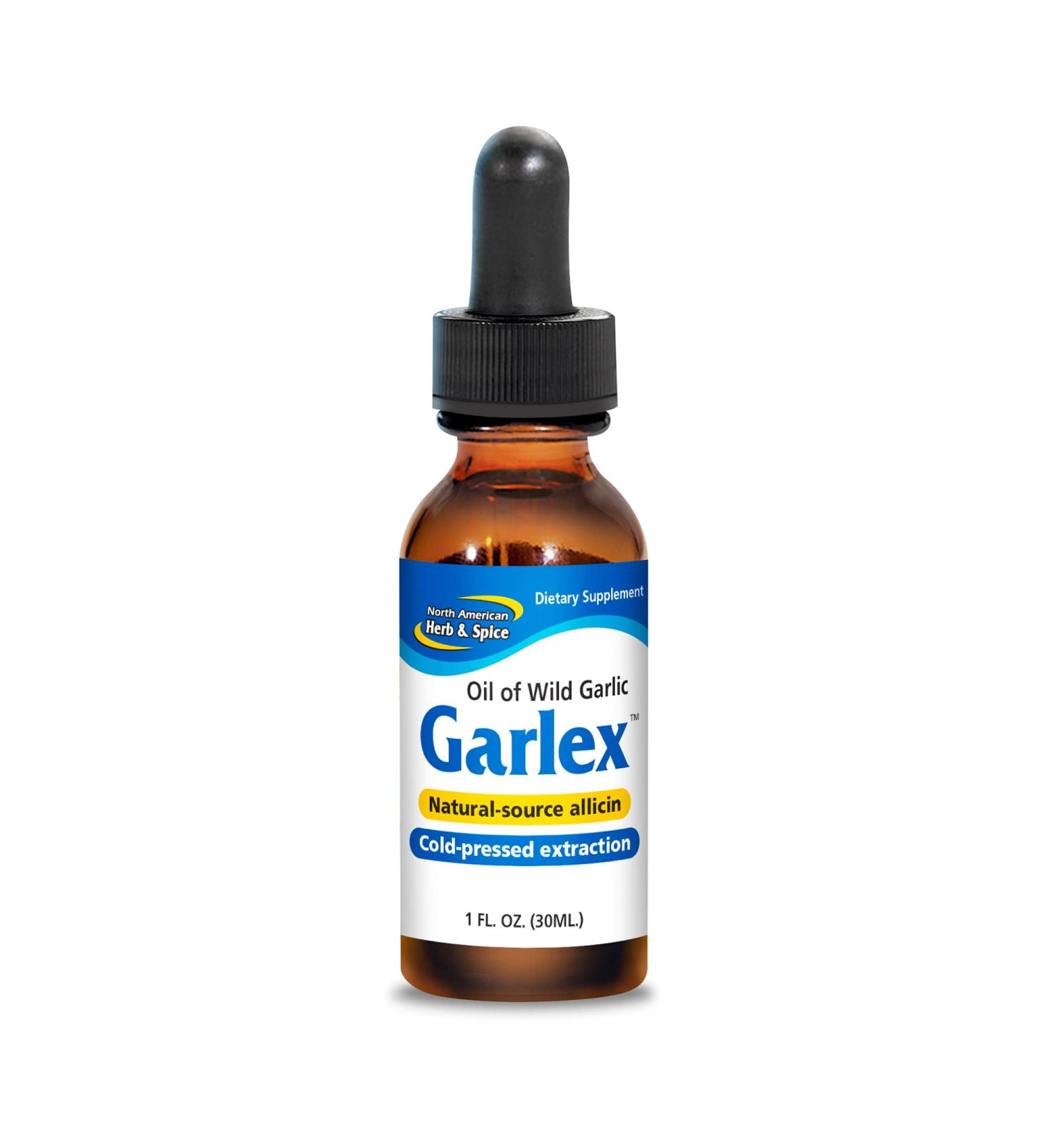 North American Herb & Spice Garlex - 1 fl. oz. - Oil of Wild Garlic - Contains Coriander Basil Ginger Fennel Oreganol P73 - Non-GMO - 110 Servings - Buy Online on GoSupps.com