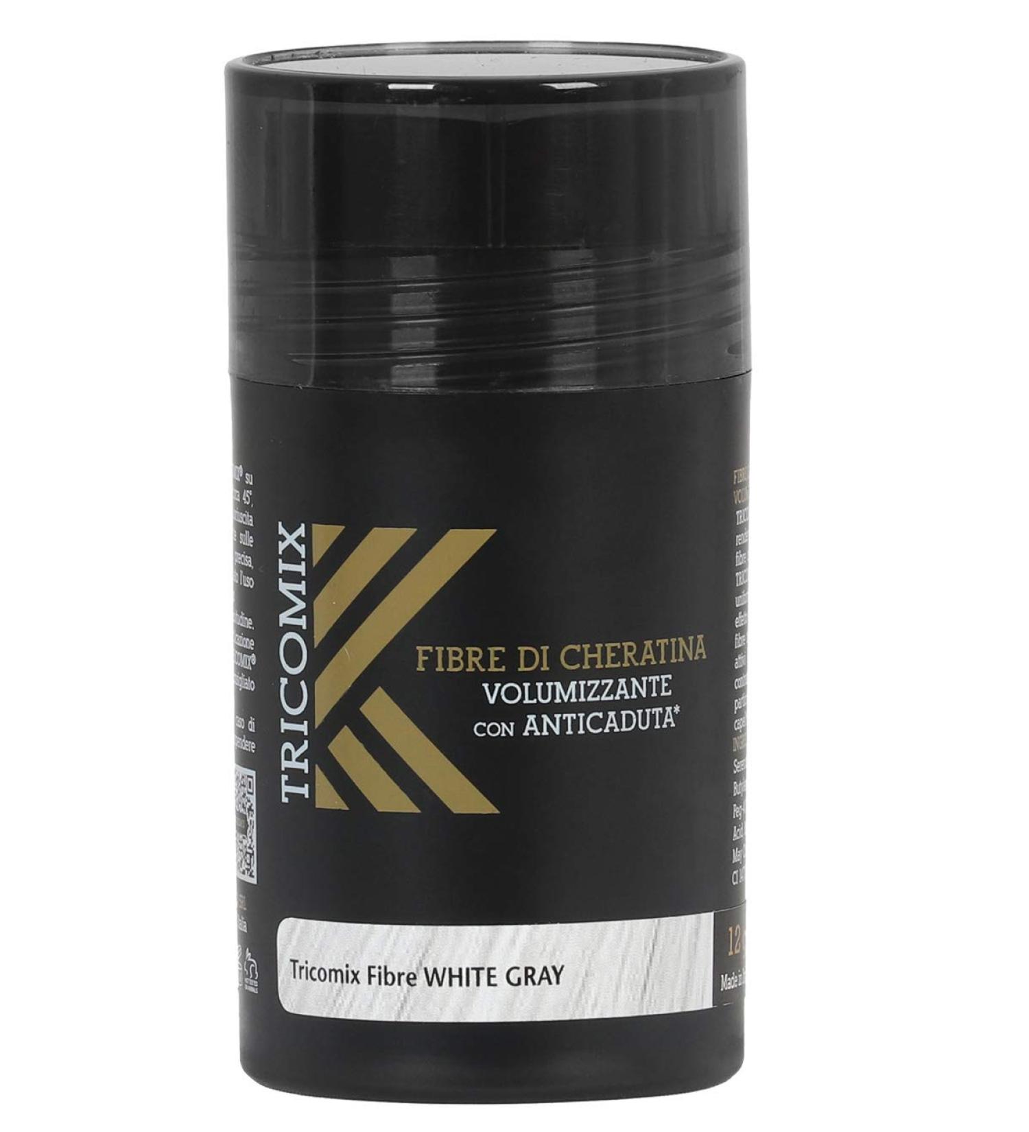 Tricomix Fibre White Gray 12gr Volumizing Keratin Fibers With Anti Hair Loss Principles