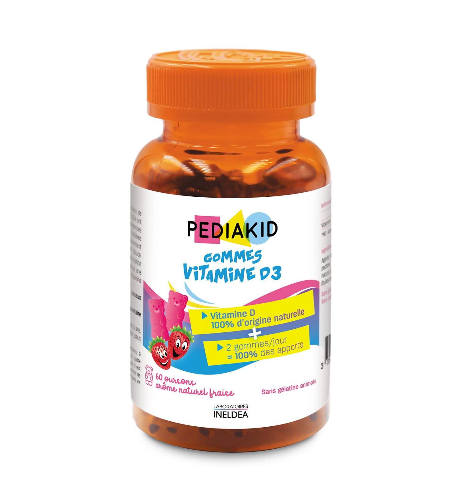 PEDIAKID - Gommes Vitamine D3 - Renforcement des d fenses naturelles - Croissance & r sistance - D s 3 ans - Go t Fraise - Couvre 100% des apports journaliers recommand s - 60 gommes Lot de 1 - Buy Online on GoSupps.com