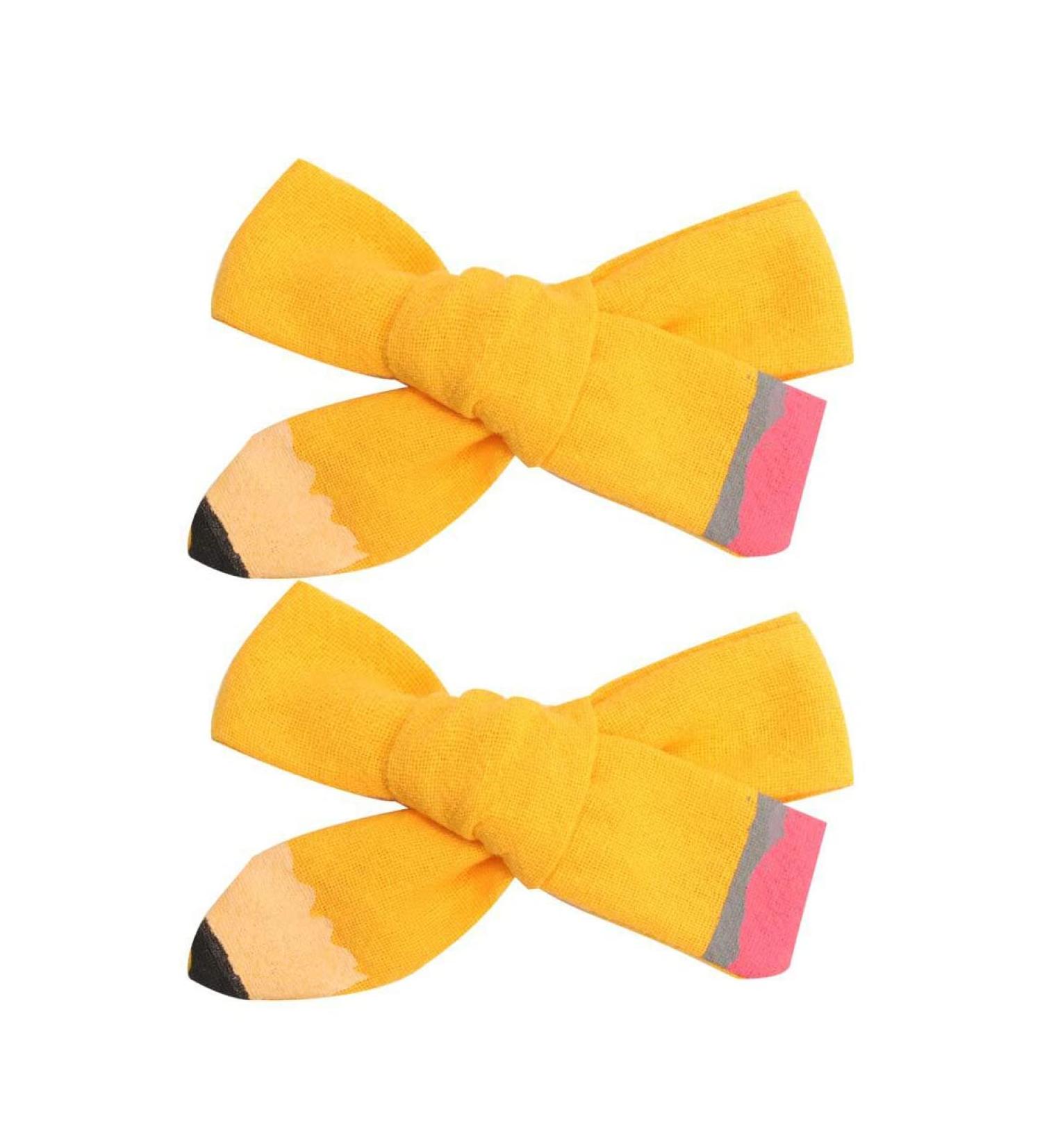 Pencil Hair Clips Yellow School Bow Hairpin - Set of 2 Small Bow Hairclips - Buy Online on GoSupps.com