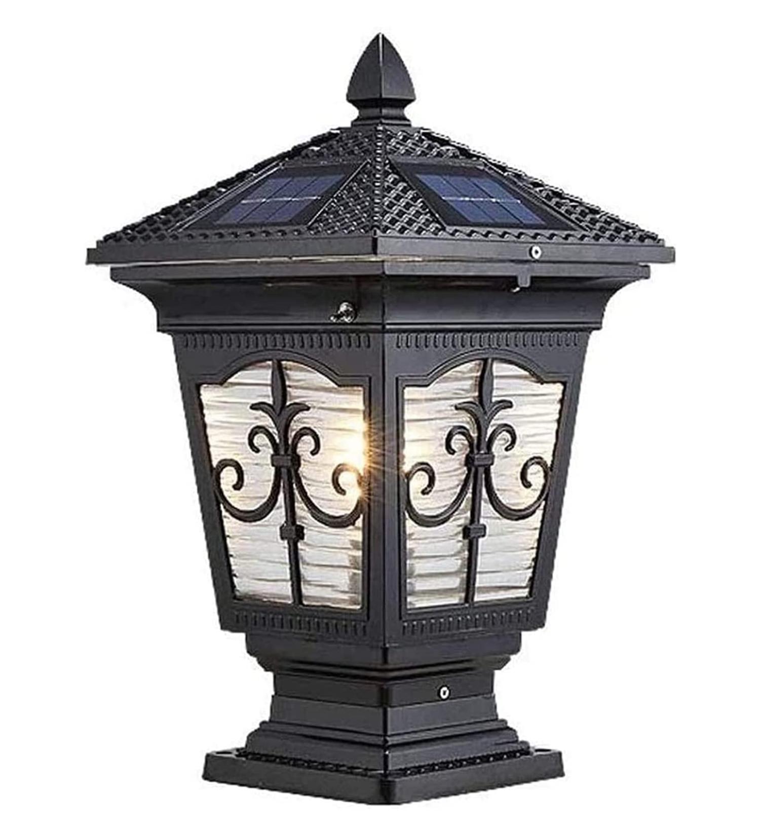 Courtyard Light Solar Lamp Outdoor Floor Lamps Lantern Patio Landscape Porch Columns and Pillars Black Aluminum Garden Waterproof Pillar Lamp Fixture Street Lamp Decor - Buy Online on GoSupps.com