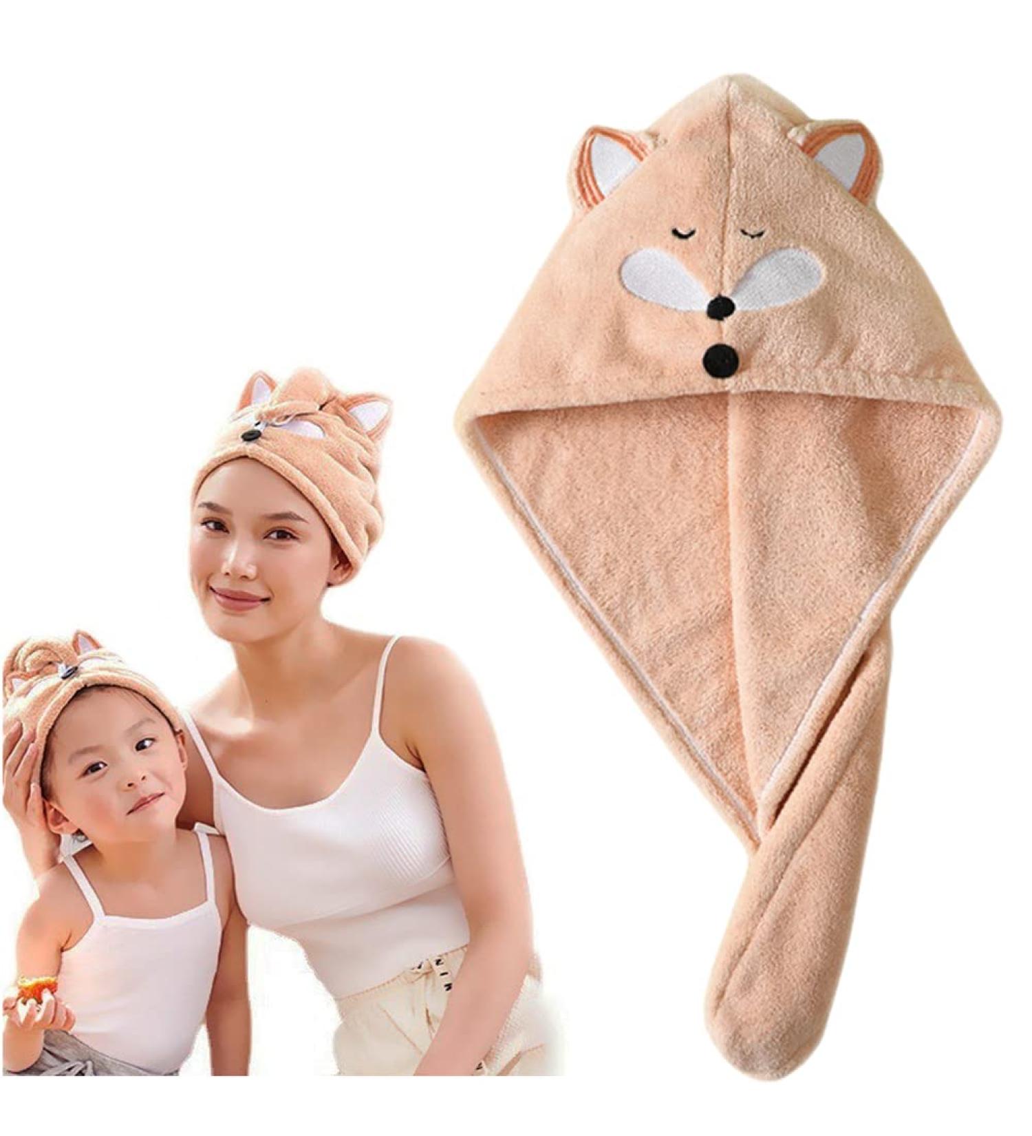 Cysocool Anti-Frizz Microfiber Hair Turban for Kids | Quick-Drying Soft Towel Hat for All Hair Types - S-Girl Pink Fox - Buy Online on GoSupps.com