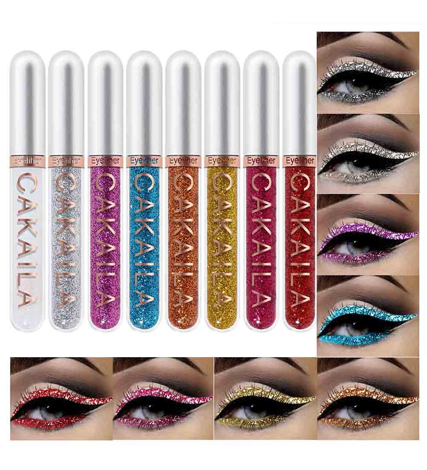 8 Colors Liquid Glitter Eyeliner Set for Women - White, Silver, Rose Gold, Pink - Sparkly Makeup - 8 Count - Buy Online on GoSupps.com