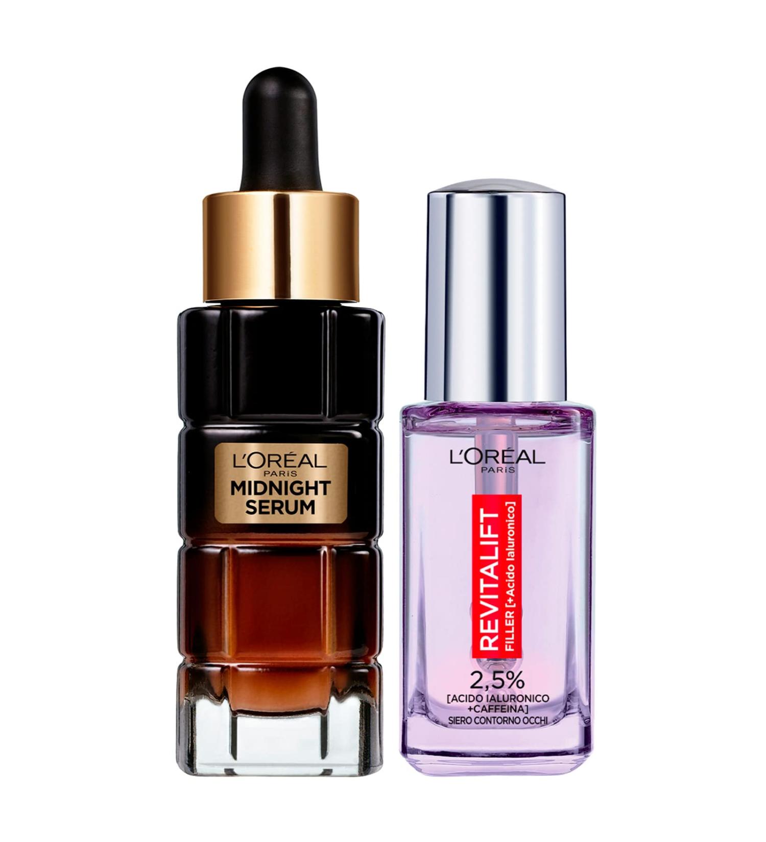 L'Or al Paris LOr al Paris Midnight Serum antiwrinkle serum with antioxidant and antiaging complex 30 ml + Revitalift antiwrinkle contour serum with hyaluronic acid and caffeine 20 ml facial serum + eye serum - Buy Online on GoSupps.com