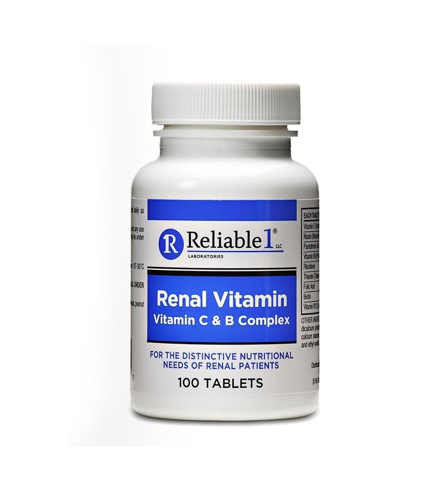 RELIABLE 1 LABORATORIES Renal Vitamin C & B Complex for Men and Women (100 Tablets Per Bottle) (Single)