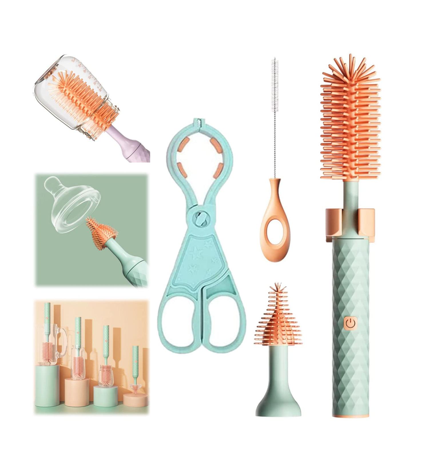 4Pcs Rechargeable Electric Silicone Bottle Brush Set - 2023 New Multifunctional Cleaner for Baby Bottles, Pacifiers, Straws - Blue - Buy Online on GoSupps.com