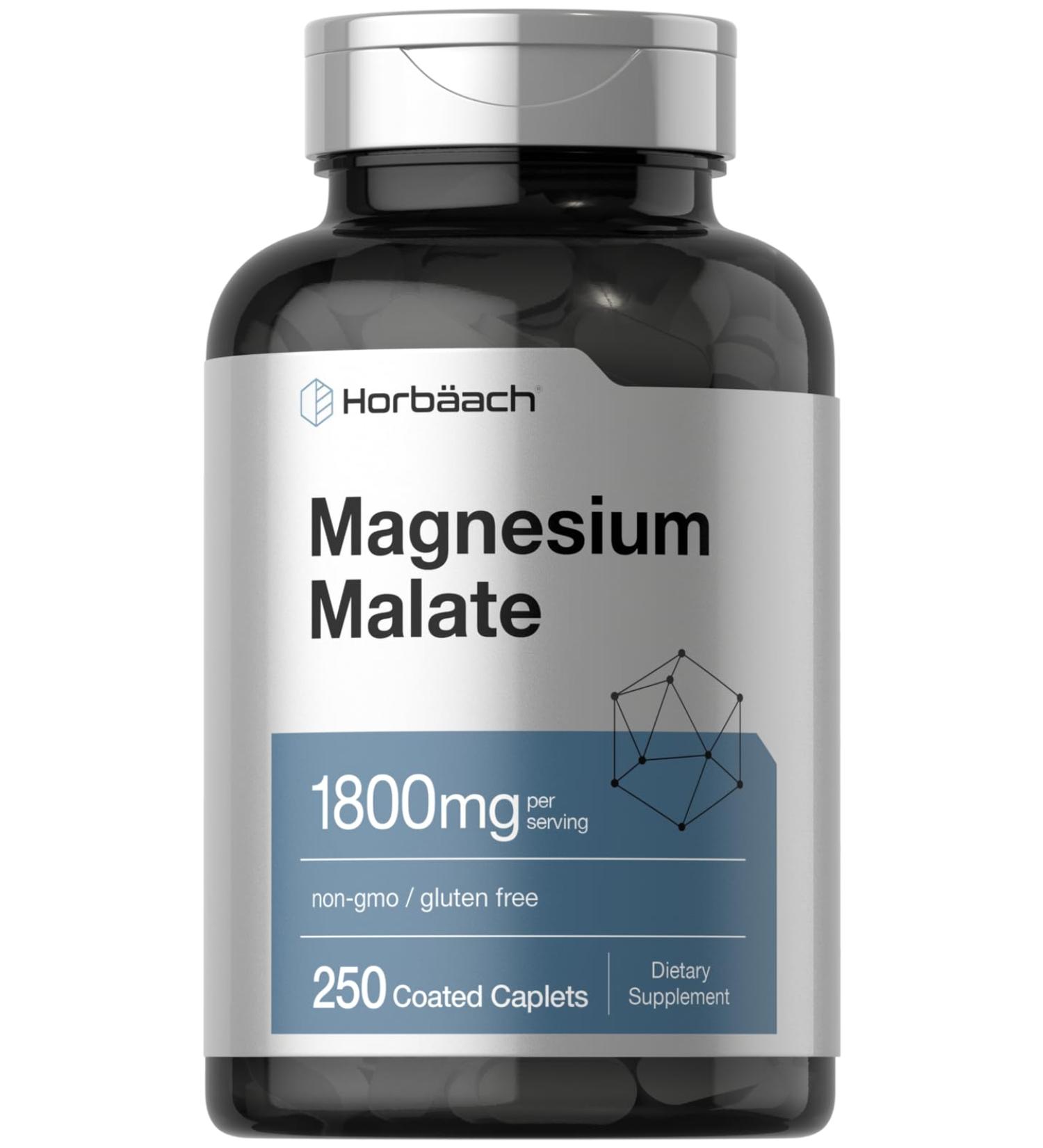 Horb ach Magnesium Malate 1800mg | 250 Coated Caplets | Vegetarian Non-GMO Gluten Free Supplement - Buy Online on GoSupps.com