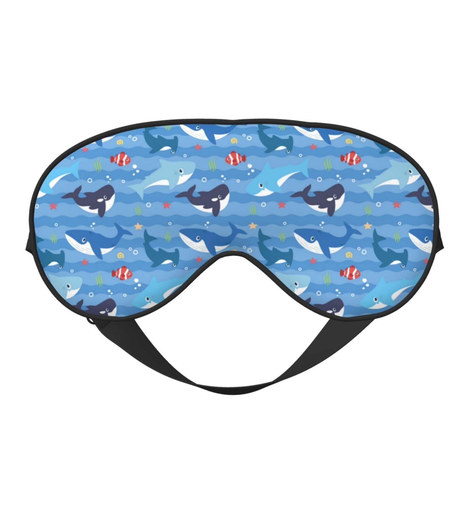 Blue Fish Print Sleep Eye Mask - Soft Blindfold with Elastic Strap for Travel & Night Sleeping - Buy Online on GoSupps.com