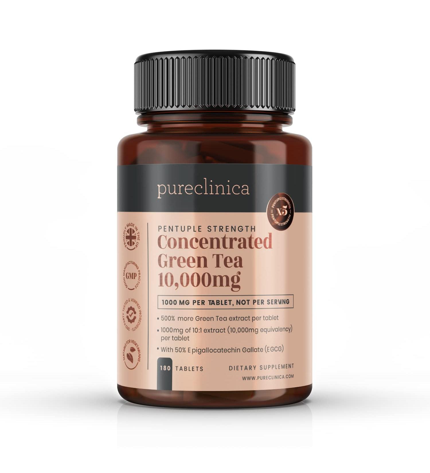 Pureclinica Concentrated Green Tea 10,000mg x 180 Tablets - 6 Months Supply | High Strength Antioxidant Supplement - Buy Online on GoSupps.com