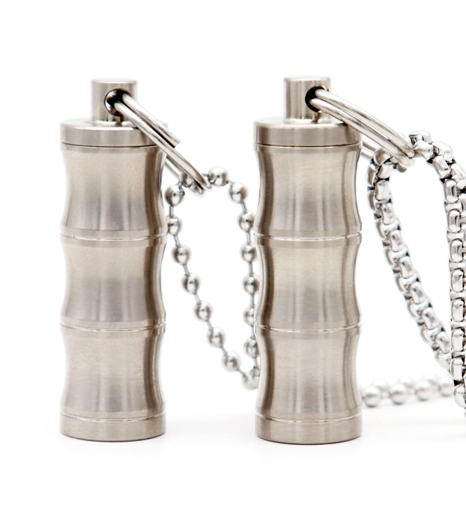 Titanium Pill Case Necklace for Men | Waterproof Keychain Pill Holder - Bamboo 2 Pack - Micro Emergency Aspirin & Nitro Storage - Buy Online on GoSupps.com