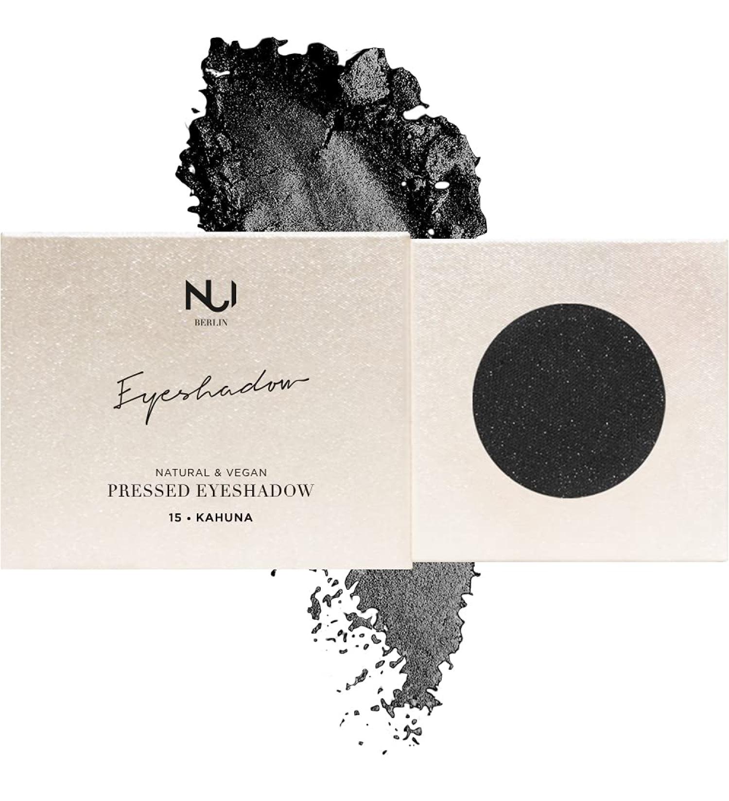 Natural Vegan Pressed Eyeshadow 15 Kahuna - Nui Cosmetics Gluten-Free Makeup with Black & Silver Glitter Finish - Buy Online on GoSupps.com
