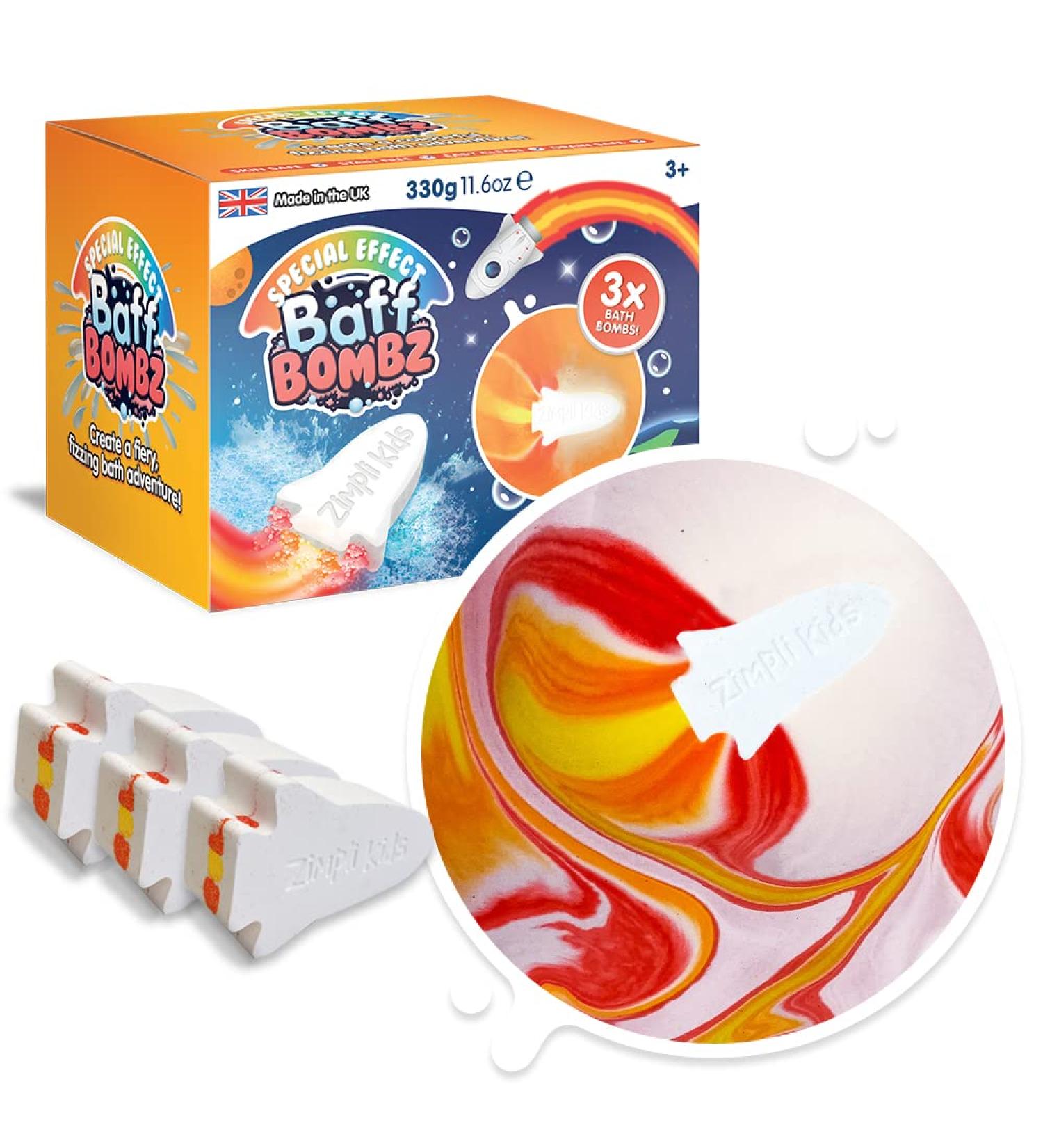 3x Large Rocket Bath Bombs for Kids | Flame Special Effect Fizzies Gift Set | Handmade Bubble Bath | Perfect Birthday Gift | Montessori Bath Toy - Buy Online on GoSupps.com