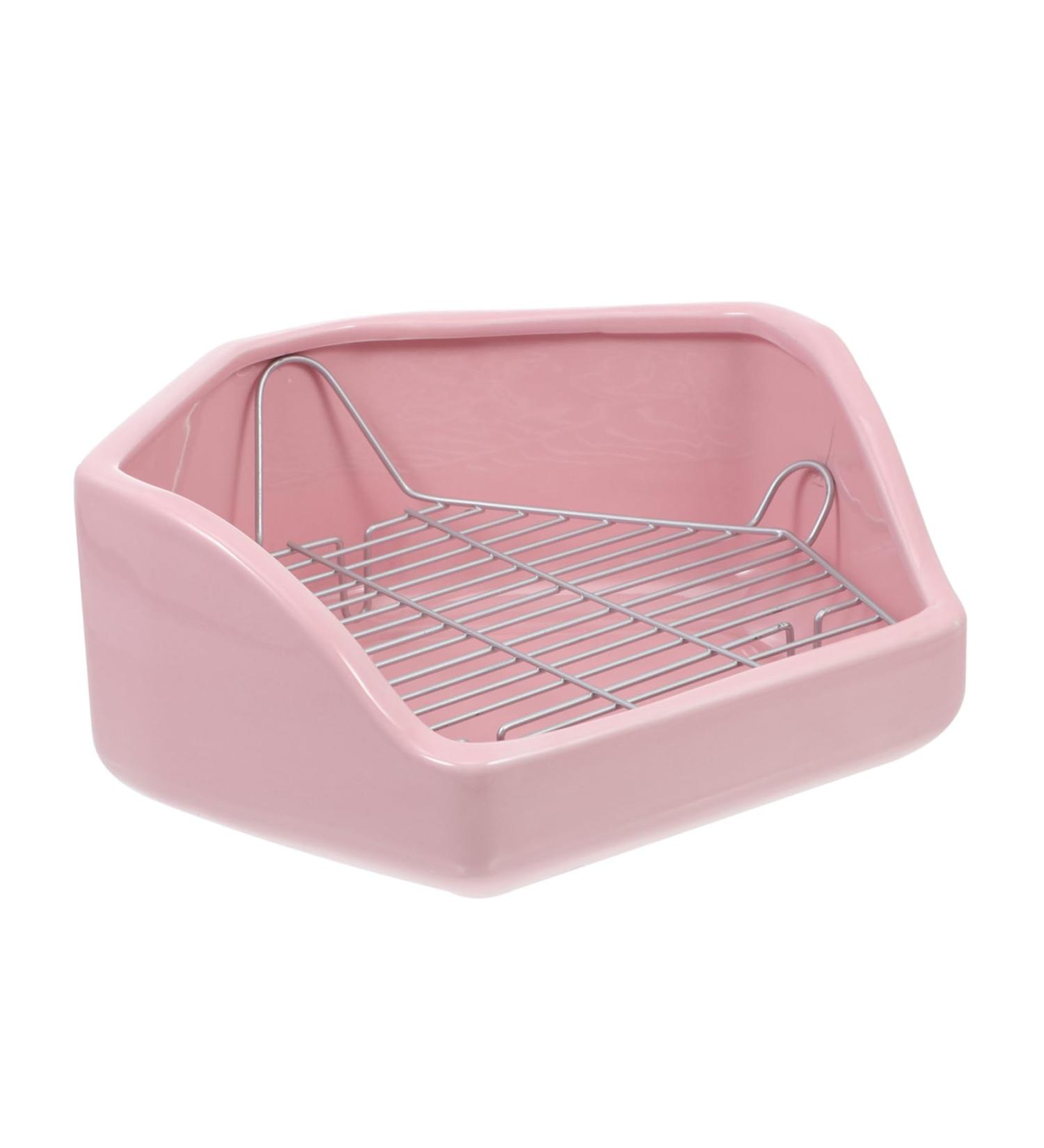 COLLBATH Rabbit Toilet Guinea Bedding Bunny Corner Litter Pan Small Pet Toilet Rabbit Litter Ceramics 30X26X12.5cm Pink - Buy Online on GoSupps.com
