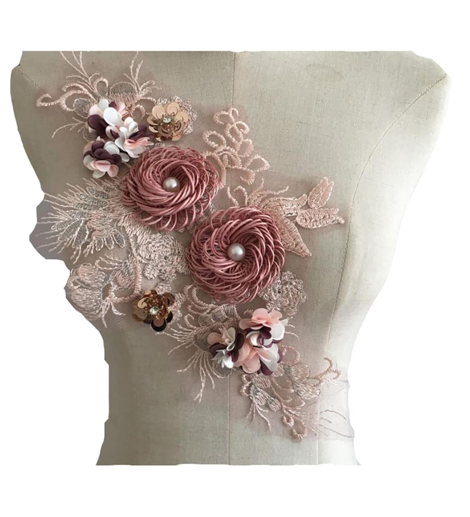 RUINUO 3D Lace Beads Flower Applique Patch - Handmade Floral Embroidered Sew On Patch for Wedding Dress - Colorful Rose Design - 1pcs - Buy Online on GoSupps.com