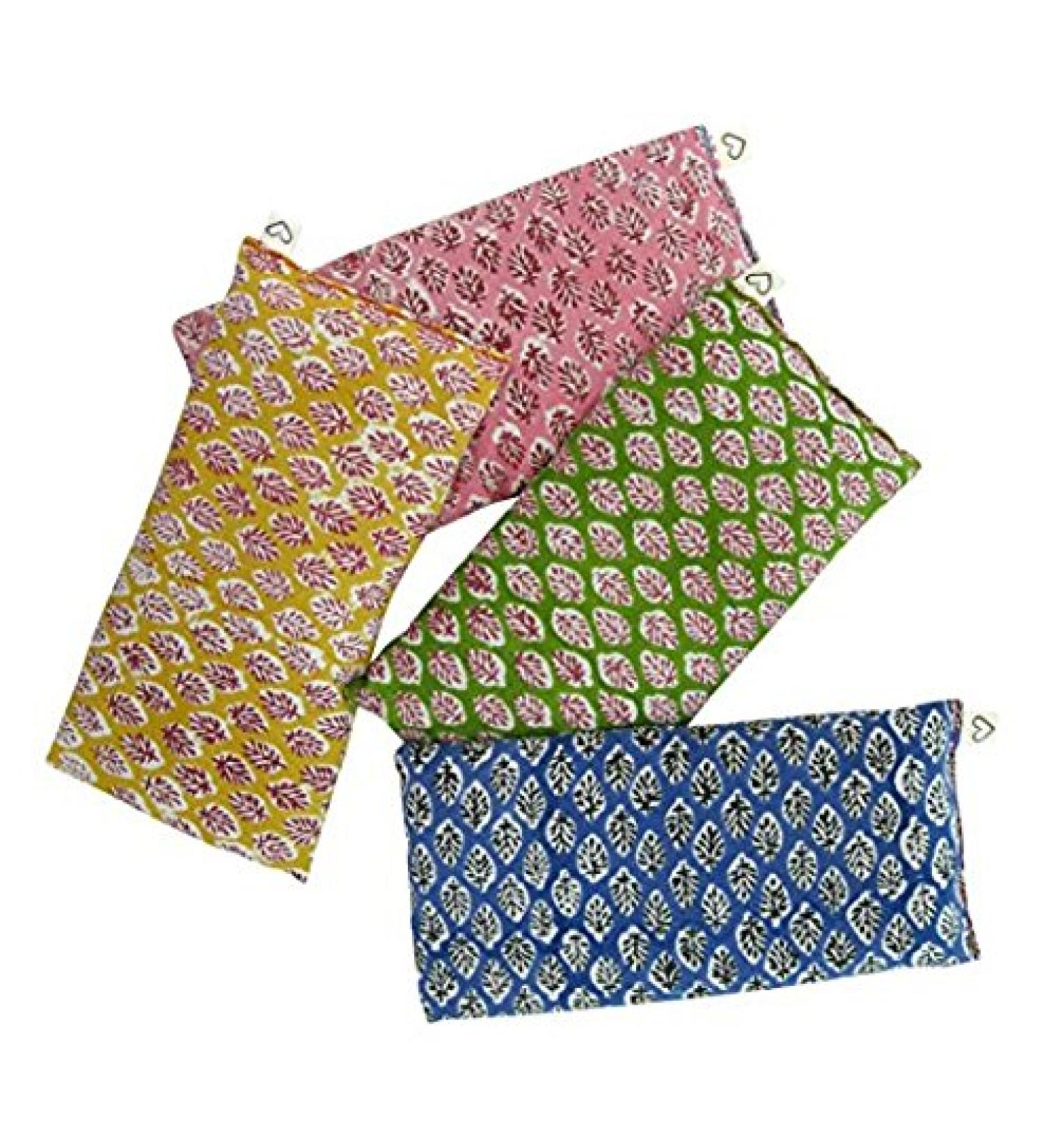 Peacegoods Lavender Eye Pillows (Pack of 4) | Scented Flax Weighted | Made in USA | Yoga Relaxation, Headache Relief | Block Print Cotton Bulk | Leaf Blue Yellow Pink Green - Buy Online on GoSupps.com