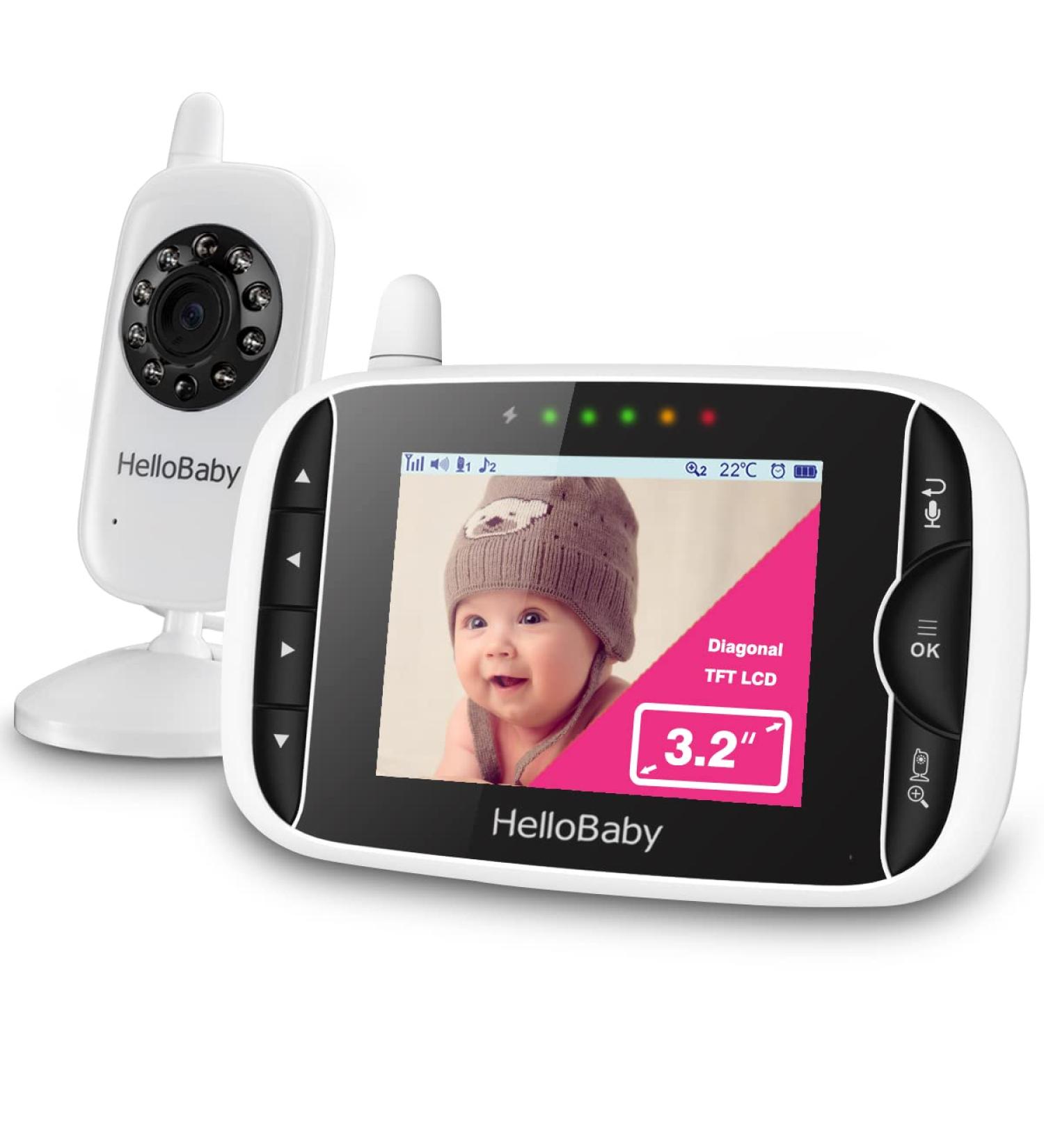 Video Baby Monitor with Camera and Audio - 3.2Inch LCD, Night Vision, Two-Way Audio, Room Temperature Monitoring, Lullaby, White - HB32 - Buy Online on GoSupps.com