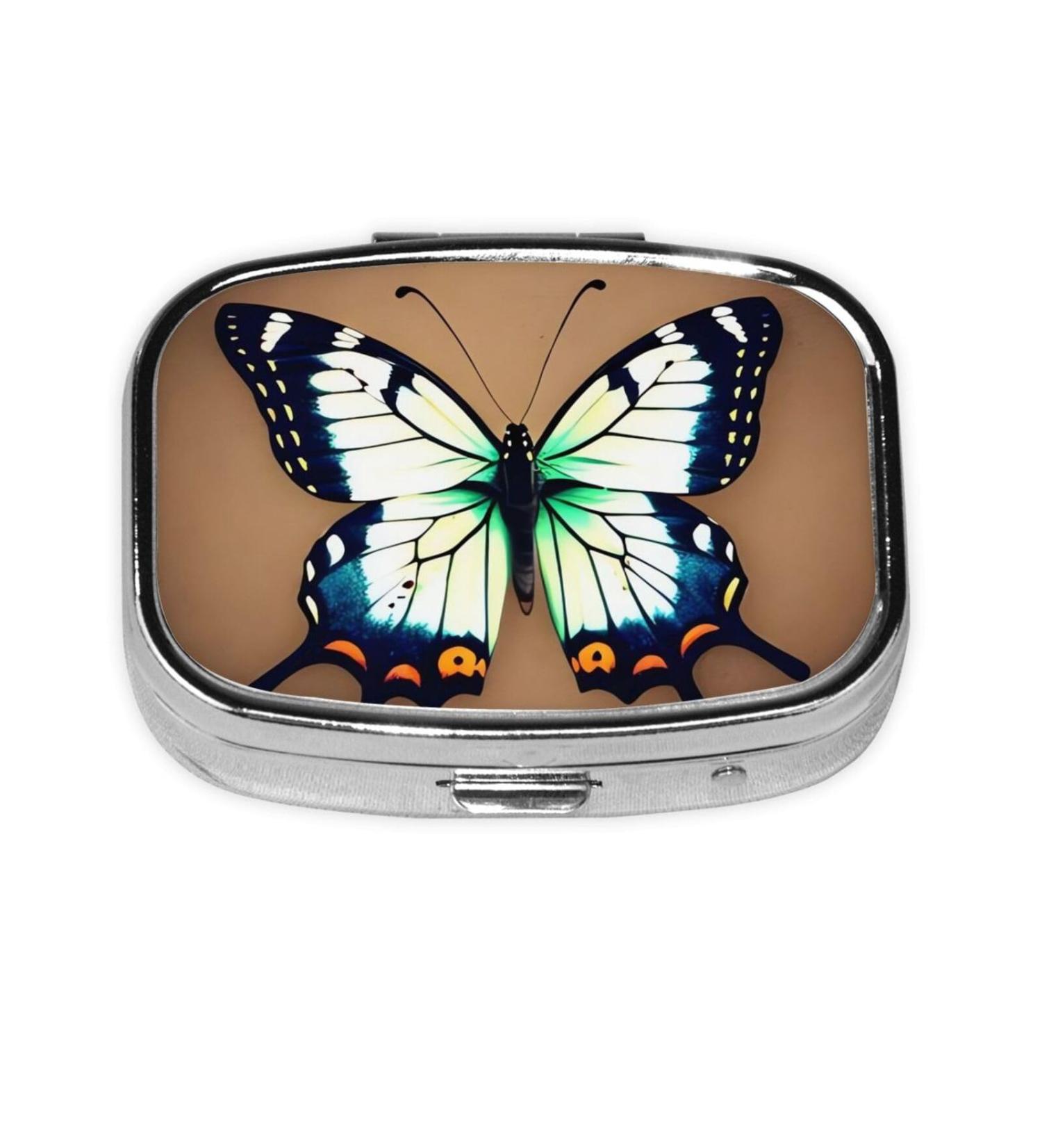 Cute Butterfly 2 Compartment Pill Case | Small Travel Pill Organizer Box for Pocket & Purse - Buy Online on GoSupps.com