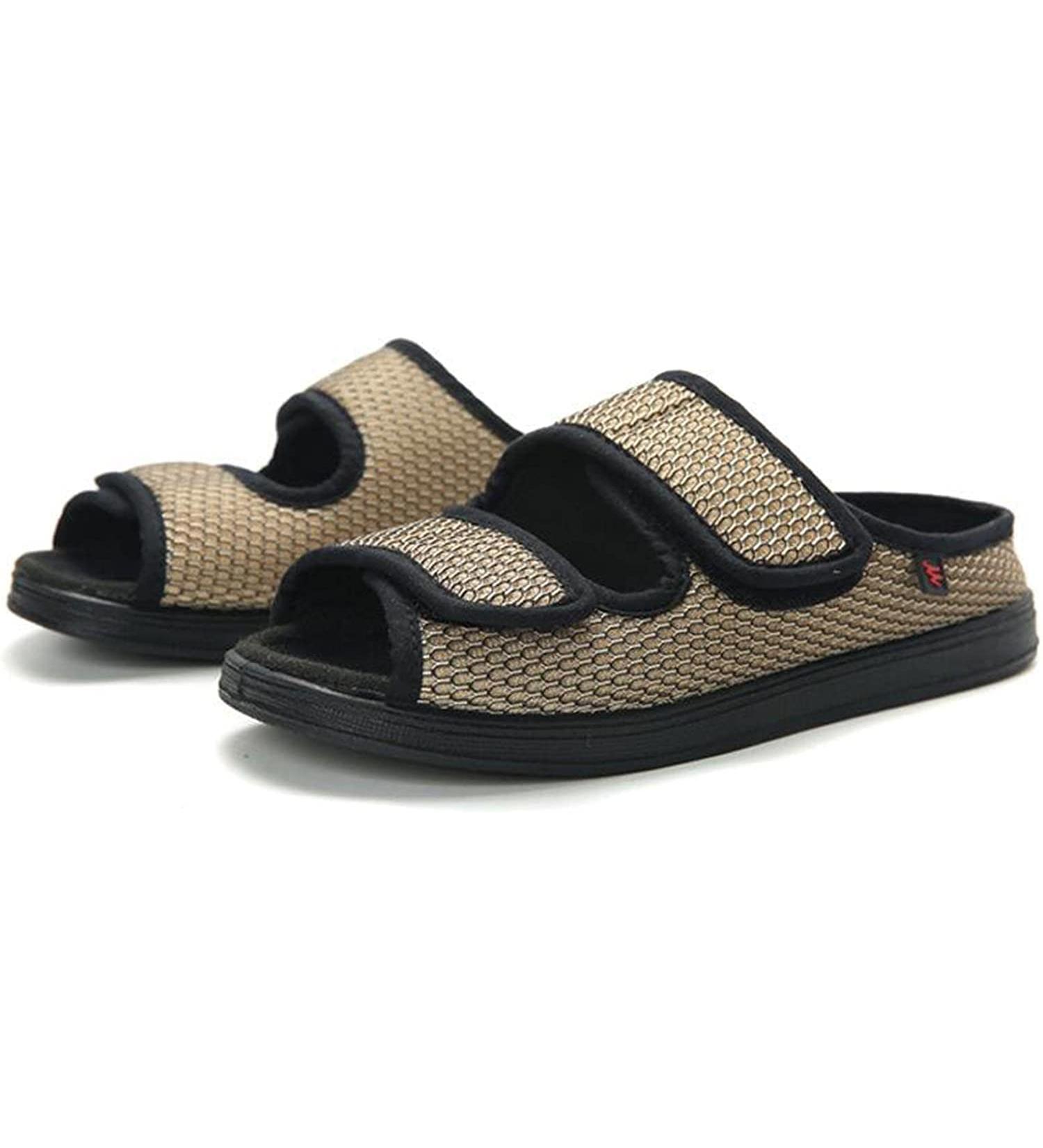 Adjustable Diabetic Slippers for Men - Extra Wide, Comfortable & Breathable with Anti-Slip Sole - Khaki EU47/285mm - Buy Online on GoSupps.com