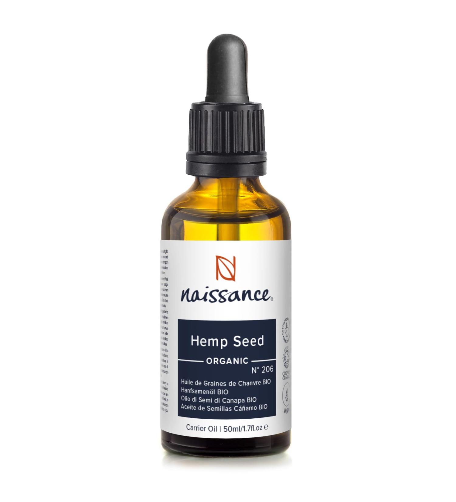 Naissance Organic Virgin Hemp Seed Oil (No. 206) - 50ml - Pure Cold Pressed Natural Moisturiser - for Skin Face Beard Nails Hair Body Scalp - Buy Online on GoSupps.com