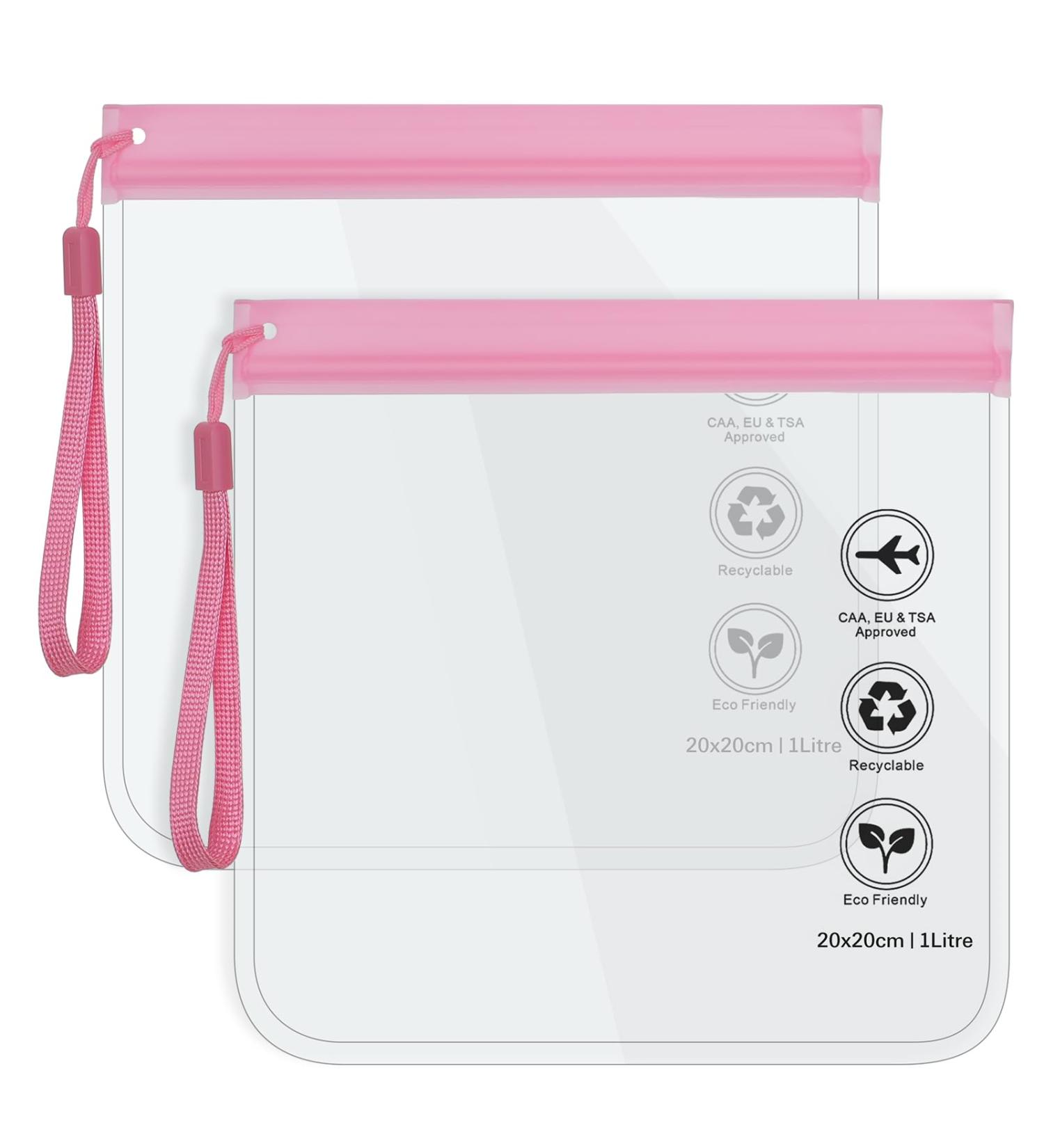 TSA Approved Toiletry Bag, 2 Pack Clear Makeup Bags With 2 Pack, Medium Pink
