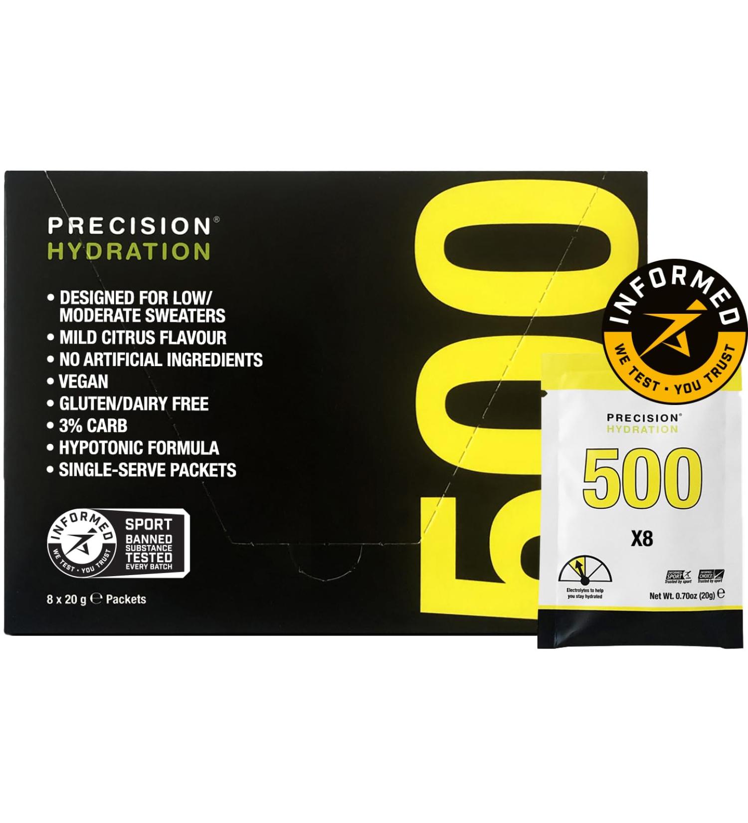 Precision Hydration Electrolyte Drink - All-Natural Gluten-Free & Vegan Electrolyte Powder (500mg/L) - Multiple Strengths in Yellow Package - Perfect for International Shipping - Buy Online on GoSupps.com