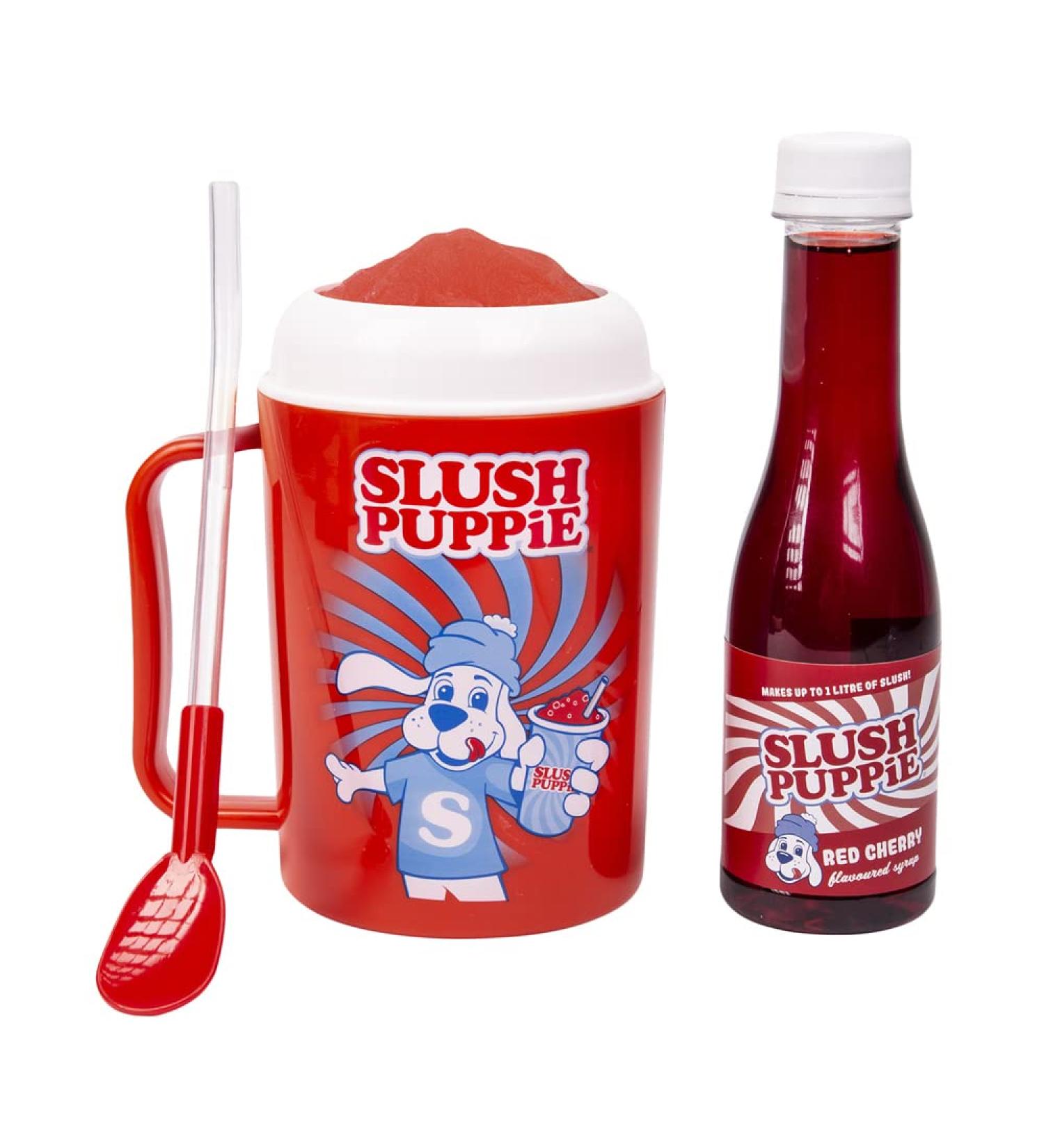 Slush Puppie Slushie Making Cup with Red Cherry Syrup. Make Your Own Authentic Slush Puppie. Includes 300ml Capacity Cup & 180ml Syrup. Officially Licensed Slush Puppie Merchandise. - Buy Online on GoSupps.com