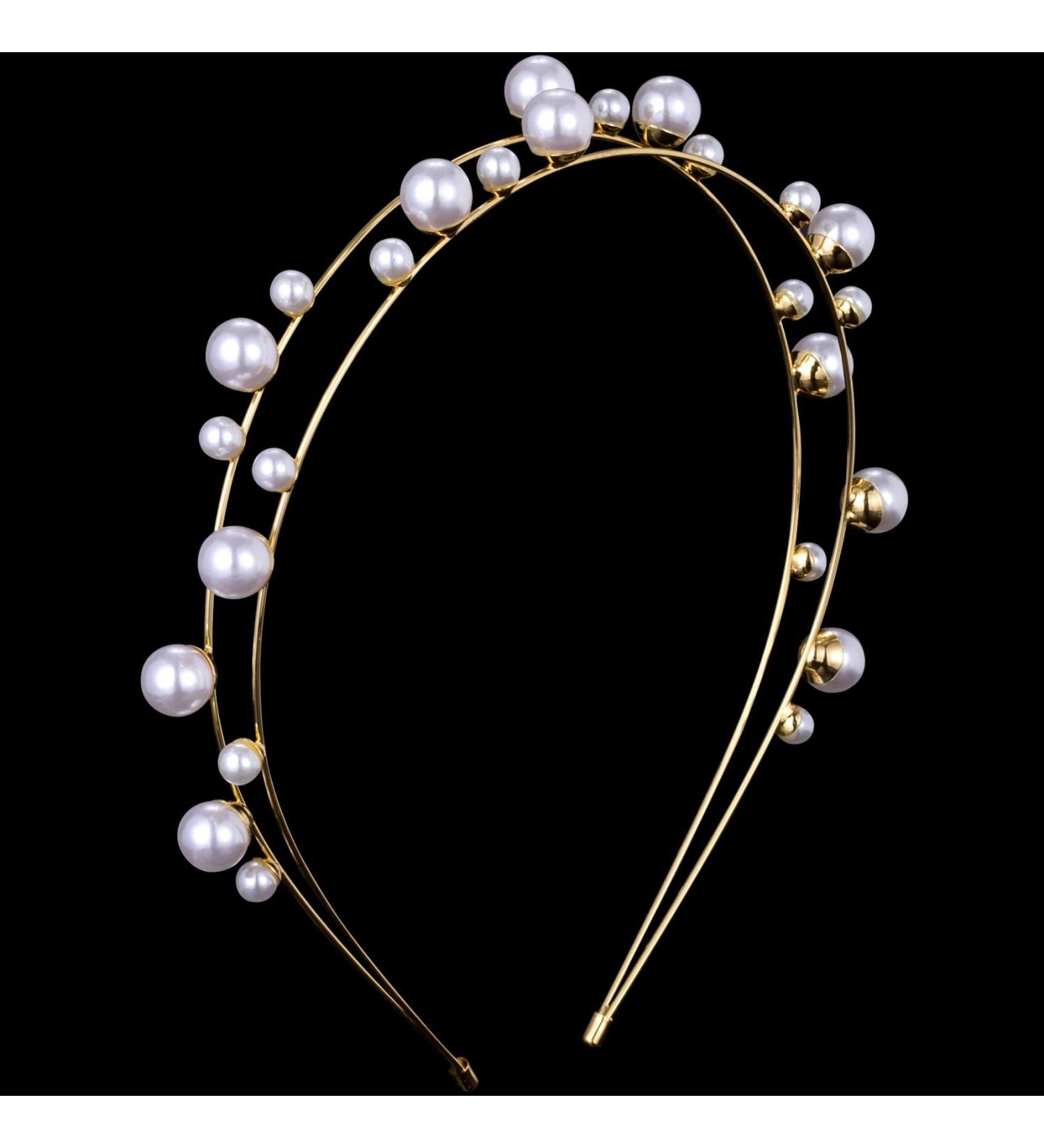 PAGOW Bubble Pearl Double Crown Headband - Gold Wedding Party Hair Accessory for Women - Buy Online on GoSupps.com