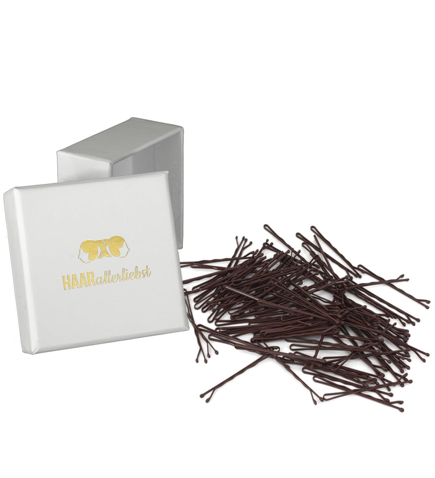 HAARallerliebst hair clips (100 pieces | brown | 5 cm) including box for storage