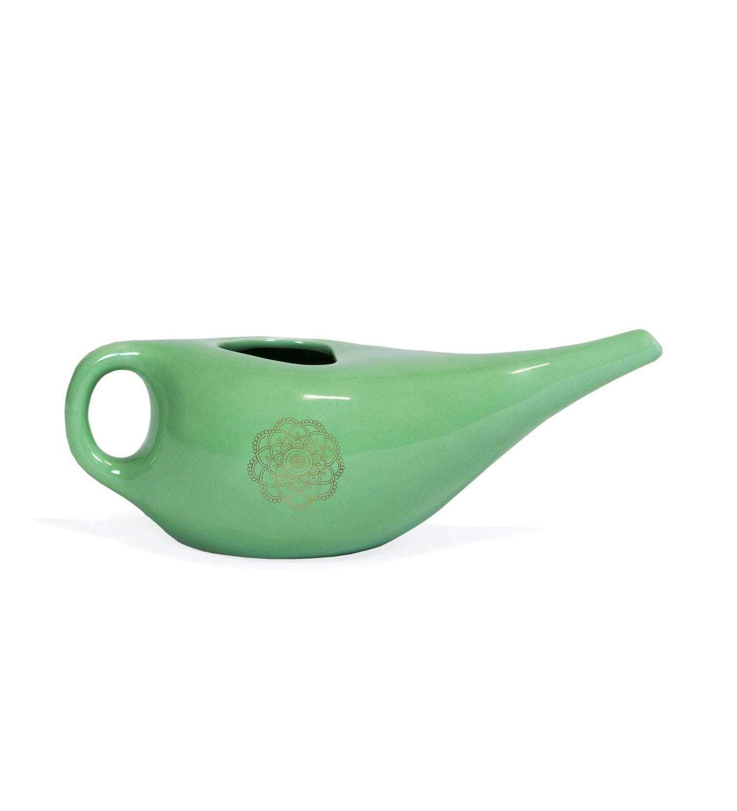 Ceramic Neti Pot with Gold Mandala Design for Nasal Rinse - Nose Shower Jug - Buy Online on GoSupps.com
