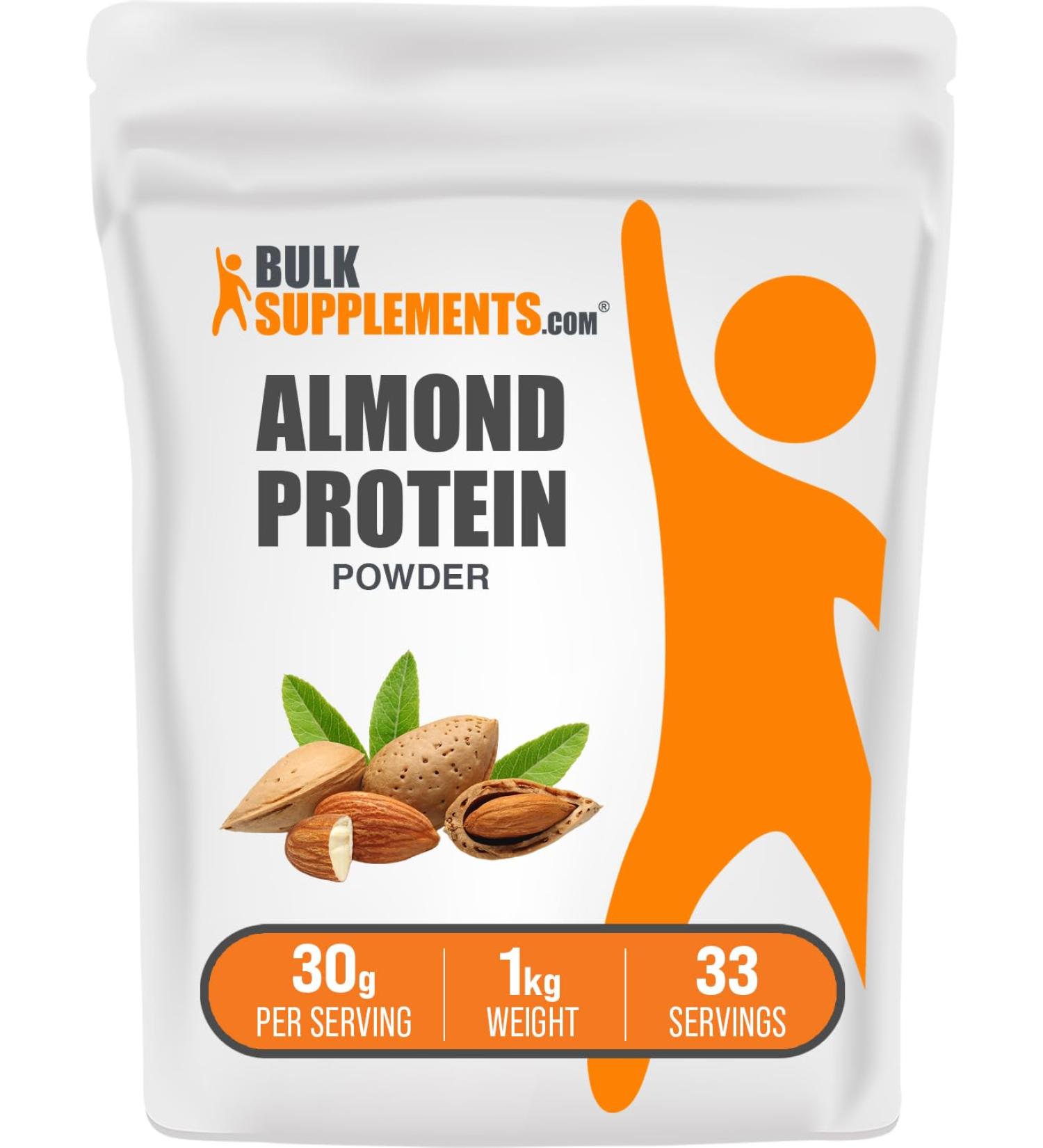 BulkSupplements.com Almond Protein Powder - Plant Based Protein Almond Powder - Vegan Gluten Free & No Sugar 30g per Serving 1kg (2.2 lbs) (Pack of 1) Unflavored 2.2 Pound (Pack of 1) - Buy Online on GoSupps.com